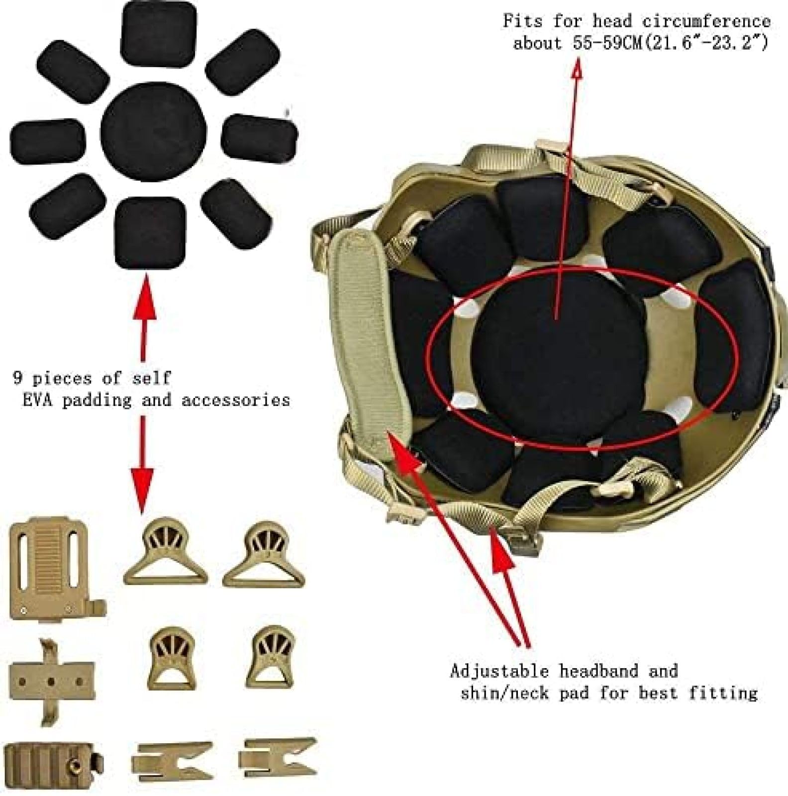 Casco Protettivo tattico Integrale da Softair con Maschera per Occhiali e Lenti, da Applicare al Gioco di Sopravvivenza CS Paintball di Ruolo, from, 24 * 25 CM