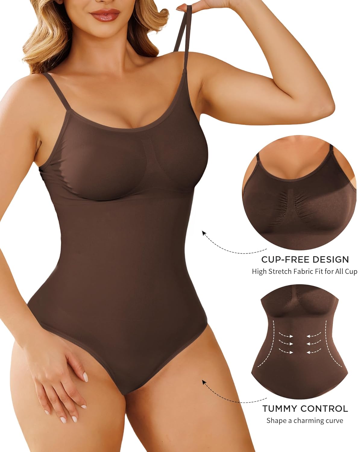 Shapewear Tummy Control for Women Seamless Bodysuit with Adjustable Straps Body Shaper Suits - Image 3