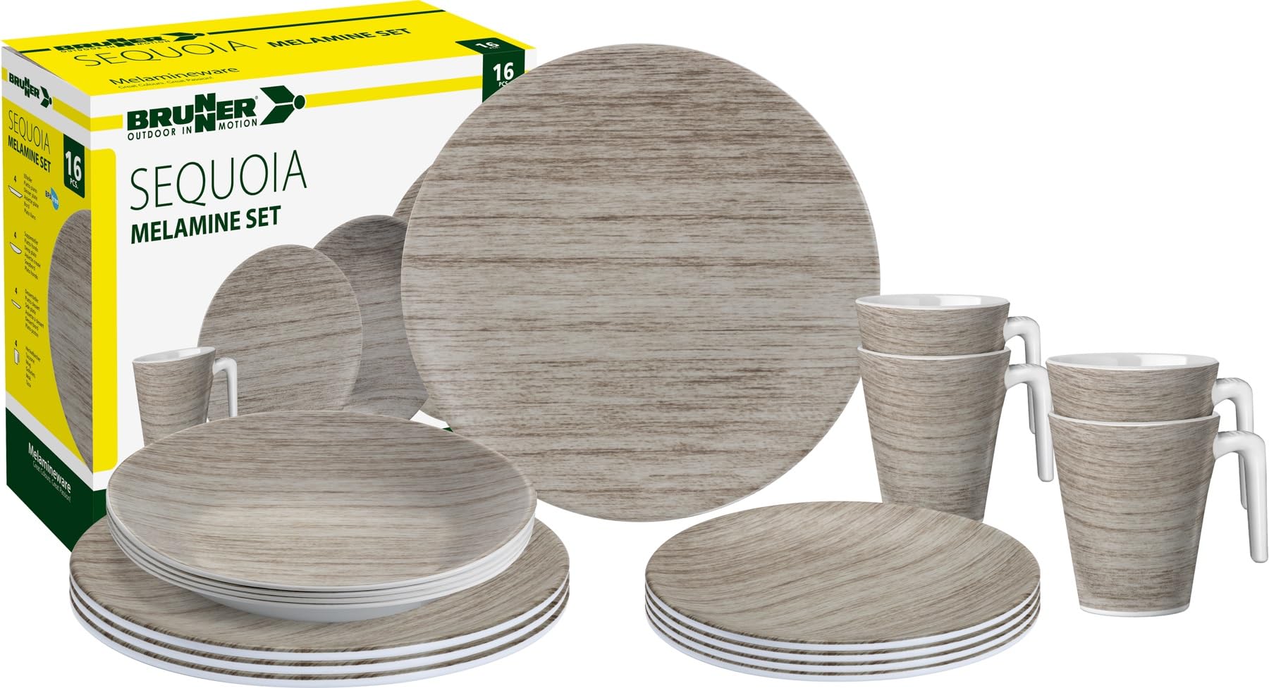 Sequoia - Stoviglie da campeggio in melamina, 16 pezzi