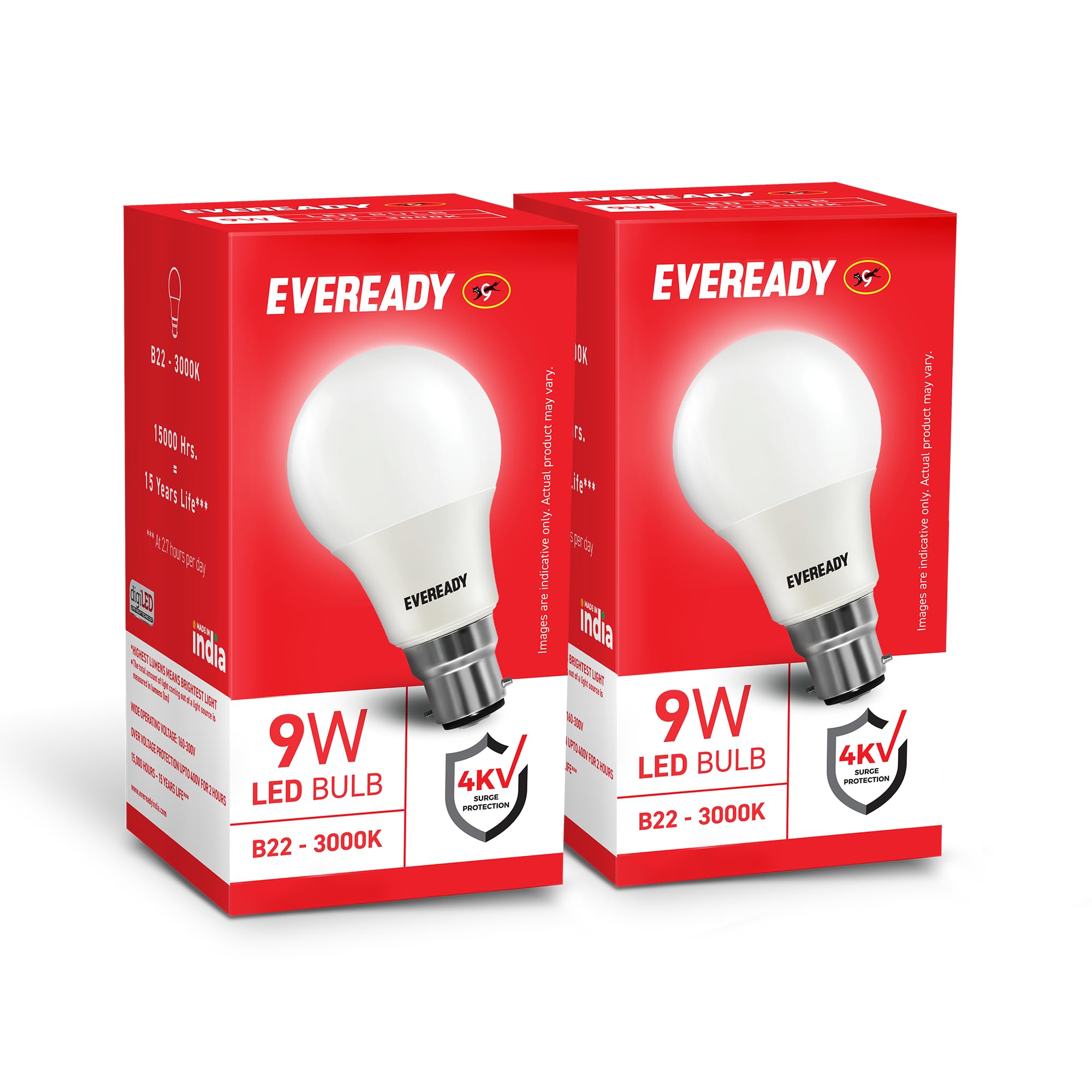 EVEREADY 9W LED Bulb, Warm White (3000K), B22 Base