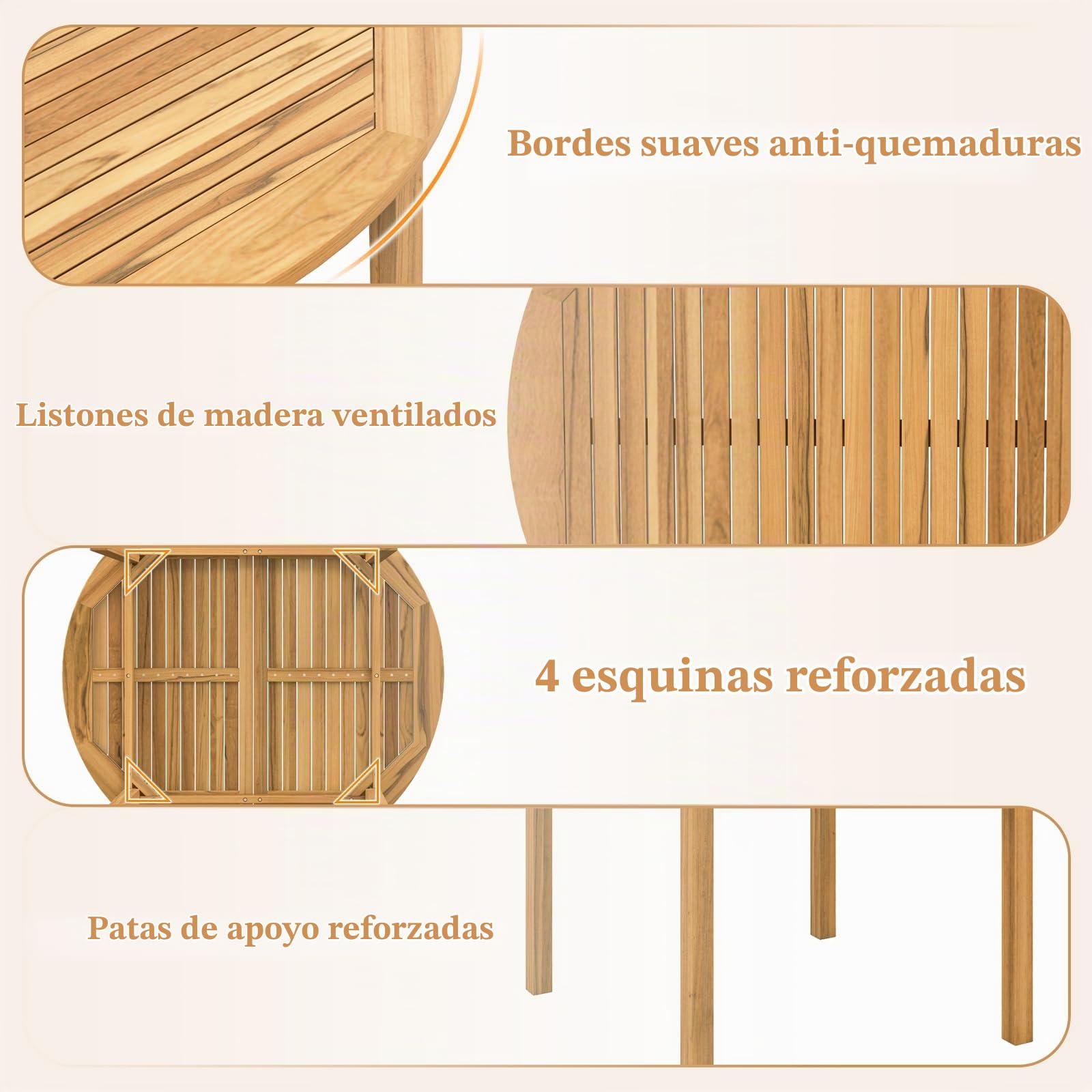 GOPLUS Mesa de Comedor de Madera de Acacia con Tablero de Listones | Mesa Redonda Clásica para 4 Personas, Ideal para Interiores y Exteriores, 100x100x75 cm