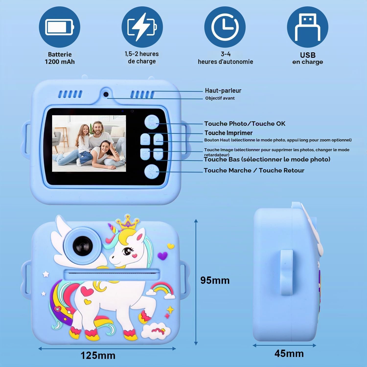 Appareil Photo Instantané Enfants, 2,4" Écran 1080P HD Vidéo Selfie Caméra Enfant, 48MP, 32GB Carte & Papier d'impression, Appareil Photo Numérique pour 3-14 Ans Filles Garçons de Noël Anniversaire