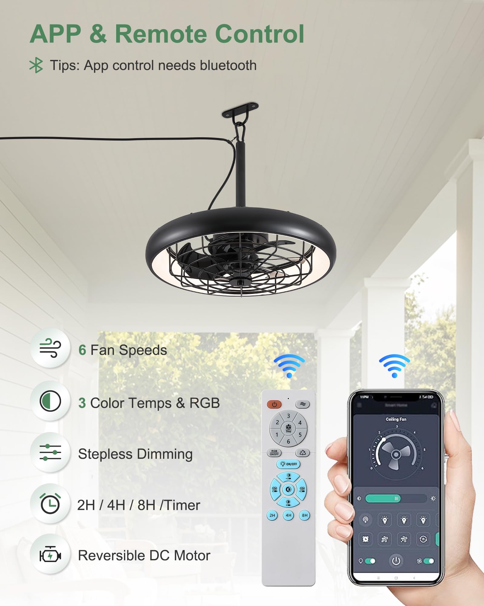 Amazon.co.jp: Netin 20インチ 屋外用シーリングファン ライト付き