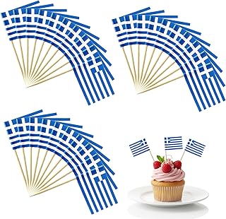 100 Stück Griechische Zahnstocher Flaggen, Griechische Deko Flagge, Klein Mini Zahnstocher Flaggen für Cocktail Zubehör, Restaurant Pub Deko, Cupcake Topper, Olympische