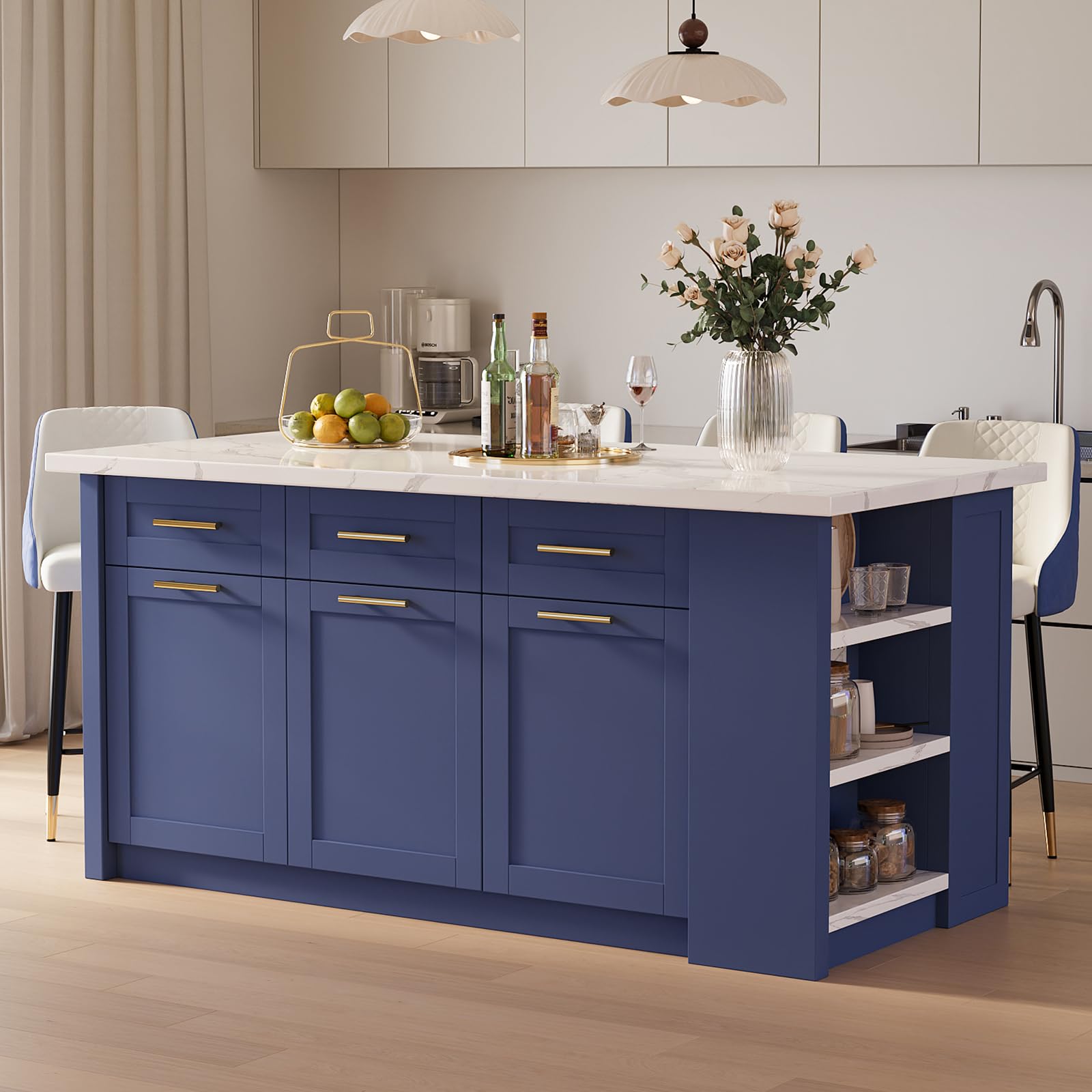 homary 72 Modern Kitchen Island Blue