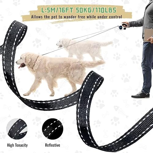 Miniatura 4 de Correa retráctil para perro de 16 pies 4 en 1 con luz LED, dispensador, bolsas para excrementos, freno de bloqueo rápido y mango antideslizante,