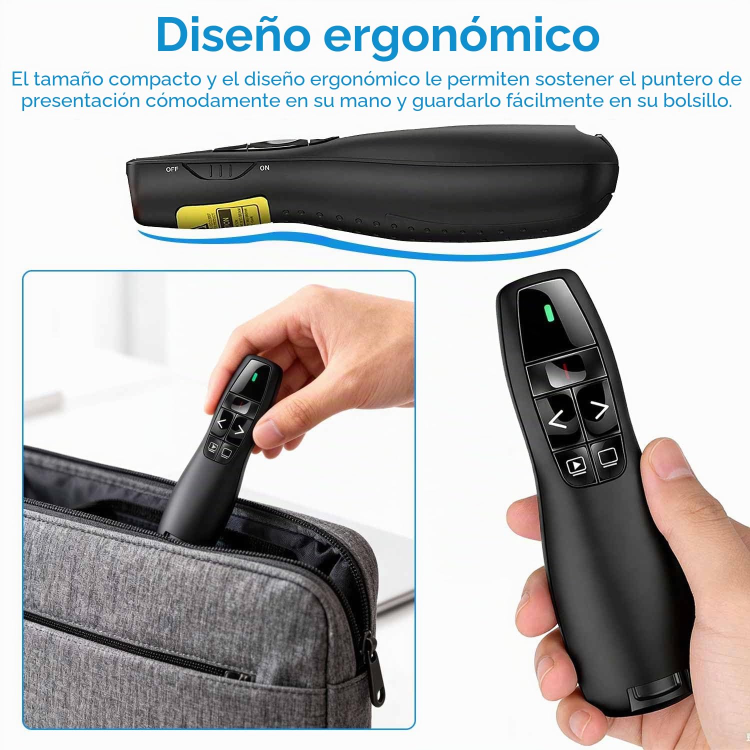Ergonómico Pasador Diapositivas Mando Ordenador Powerpoint, 2,4GHz Presentador Inalambrico Mando Presentaciones USB Distancia Puntero Powerpoint Remote Presenter para Computadora Windows Mac
