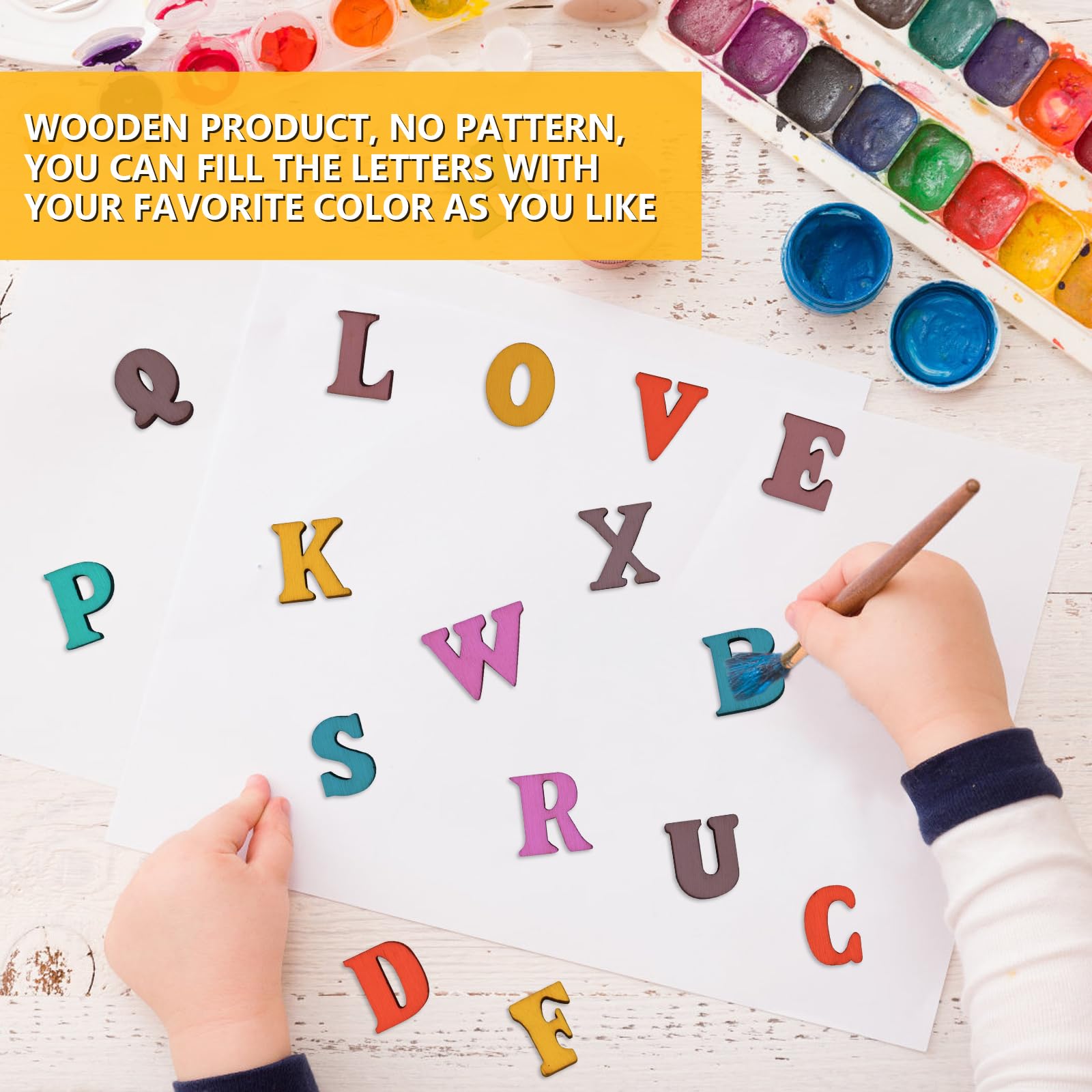 104 Lettere Legno Maiuscole Non Finite - 4 Set A-Z Per Fai Da Te, Decorazioni E Apprendimento - Foto 11