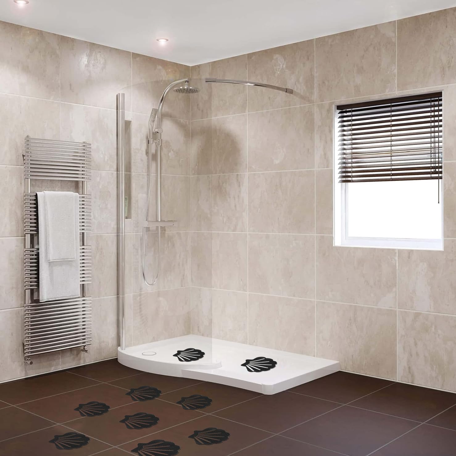 Pegatinas antideslizantes para bañera, con forma de concha, para bañera, suelo de ducha, color gris (30 unidades)