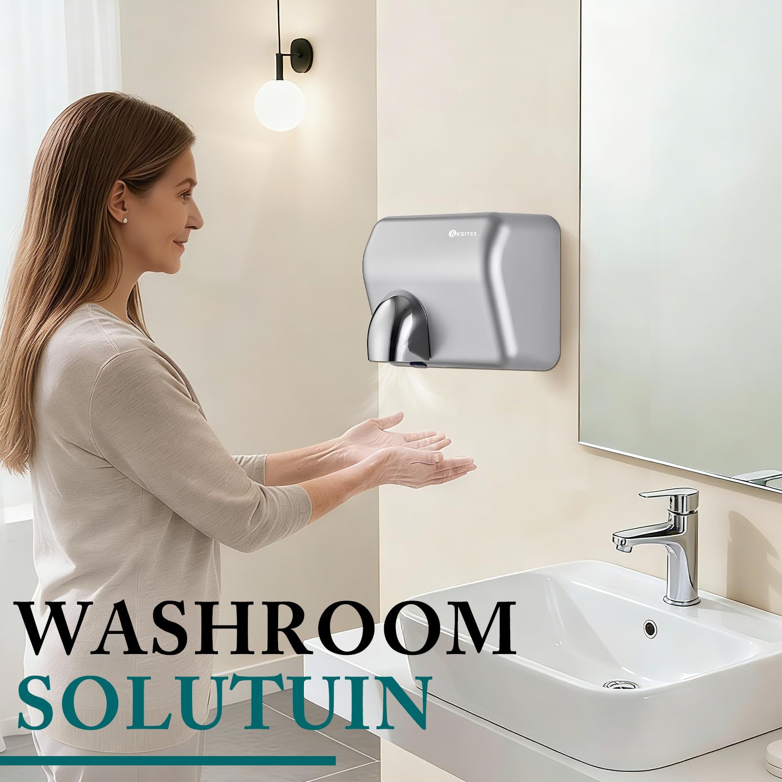 Secador de Manos Comercial, Secador Eléctrico de Pared de Alta Velocidad, 2300W, con Sensor Automático para Baños, Aseos Públicos