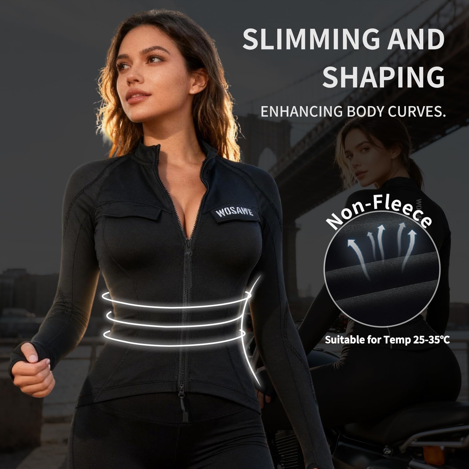 WOSAWE Veste de Running Femme Coupe Ajustée Respirante Haut de Sport pour Workout, Jogging et Yoga