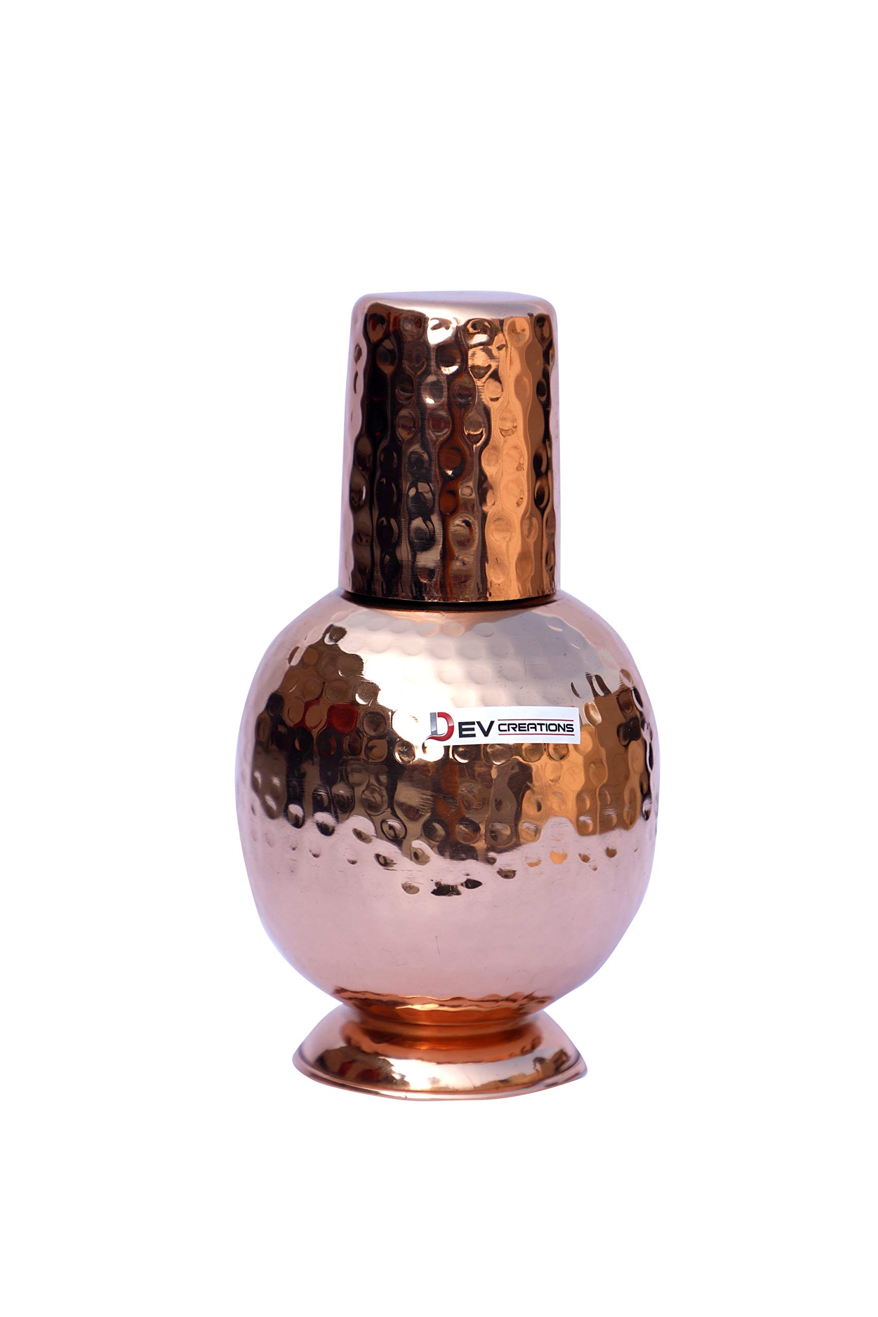 Dev Creations Hammered Surahi Design Pure Copper Jug Pitcher for Water Storage with Glass, Health Benefits, 1200ml.