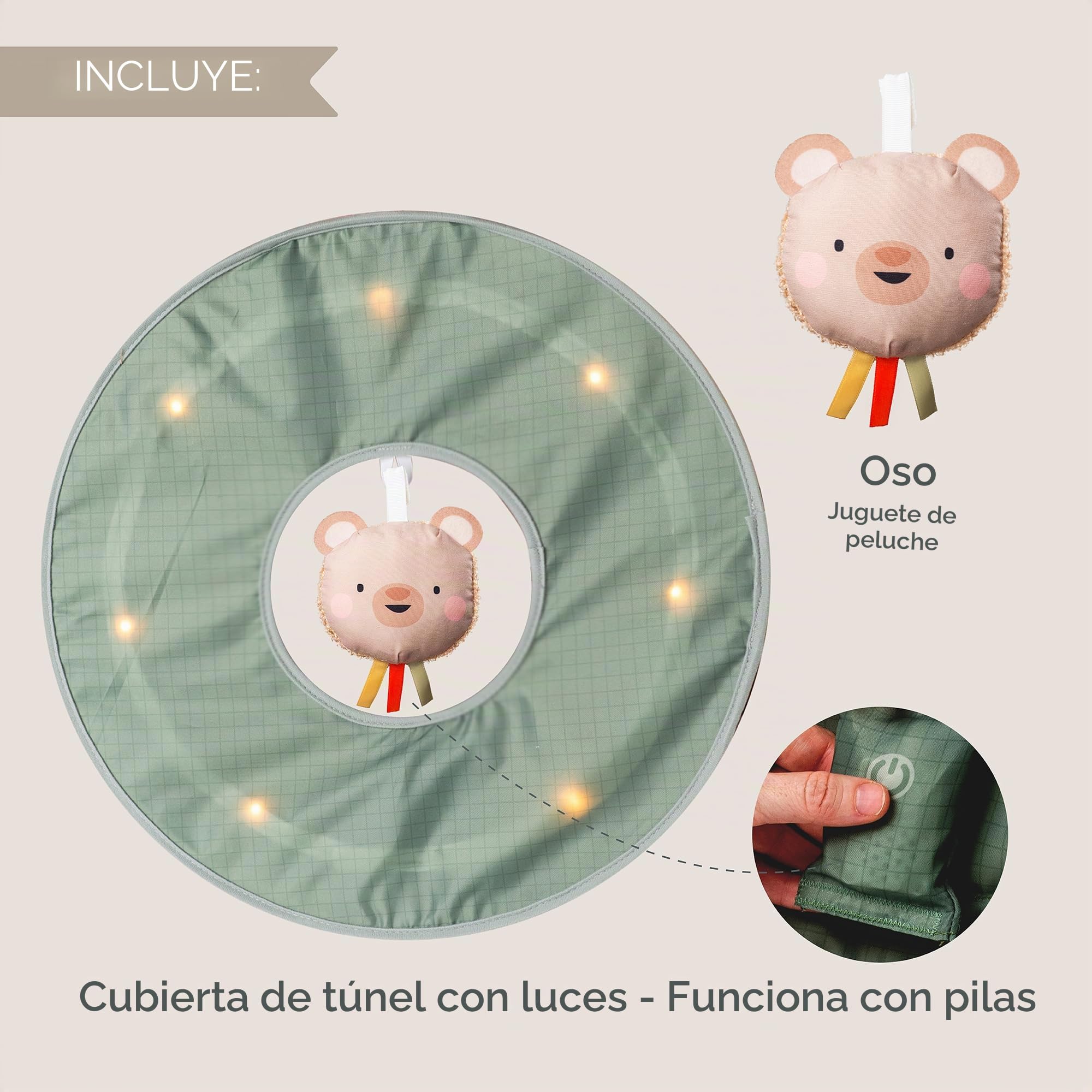 Taf Toys 13635 - Túnel de Juegos para bebés +6 Meses - Ideal para Explorar y desarrollar la coordinación - 45 x 120 cm