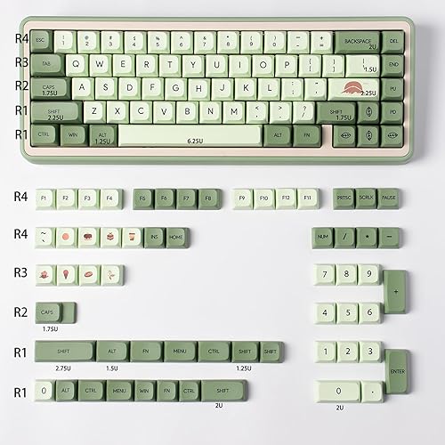 Matcha Green Keycaps 124 Keys XDA Profile Dye Sub PBT Keycaps Set Fit for 60% 65% 95% Cherry Mx Switches Mechanical Keyboards - Matcha English