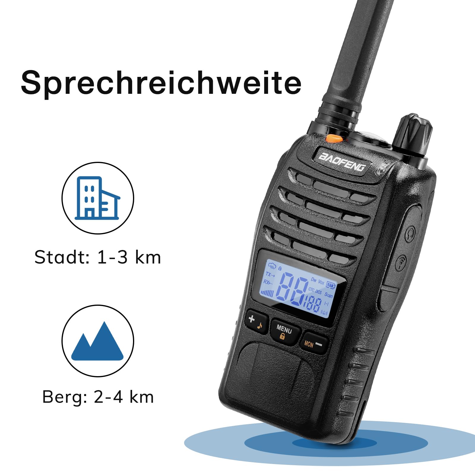 BAOFENG BF-88ST Pro PMR446 Walkie Talkie, Verbesserte Wiederaufladbare Lizenzfreie Funkgeräte mit Großer Reichweite, LCD-Display, VOX-Dual-Watch, Desktop-USB-Ladegerät und Ohrhörern, 4er-Pack