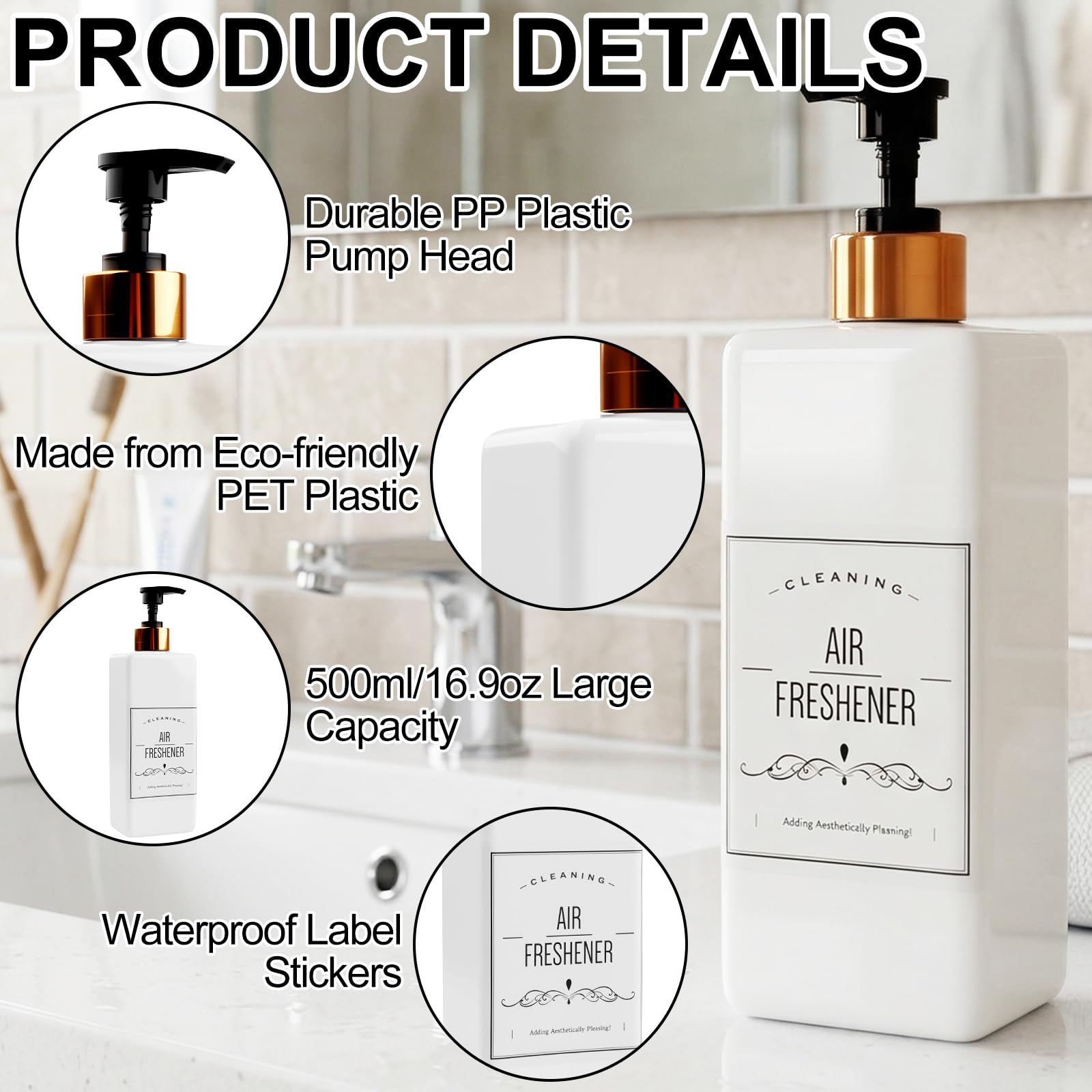 Produktbild von HONMEET 3L Pumpspender Aus Kunststoff – Weiß, Mit Druckmechanismus – Ideal Für Shampoo, Duschgel & Reiniger – Nachfüllbar Für Bad & Küche