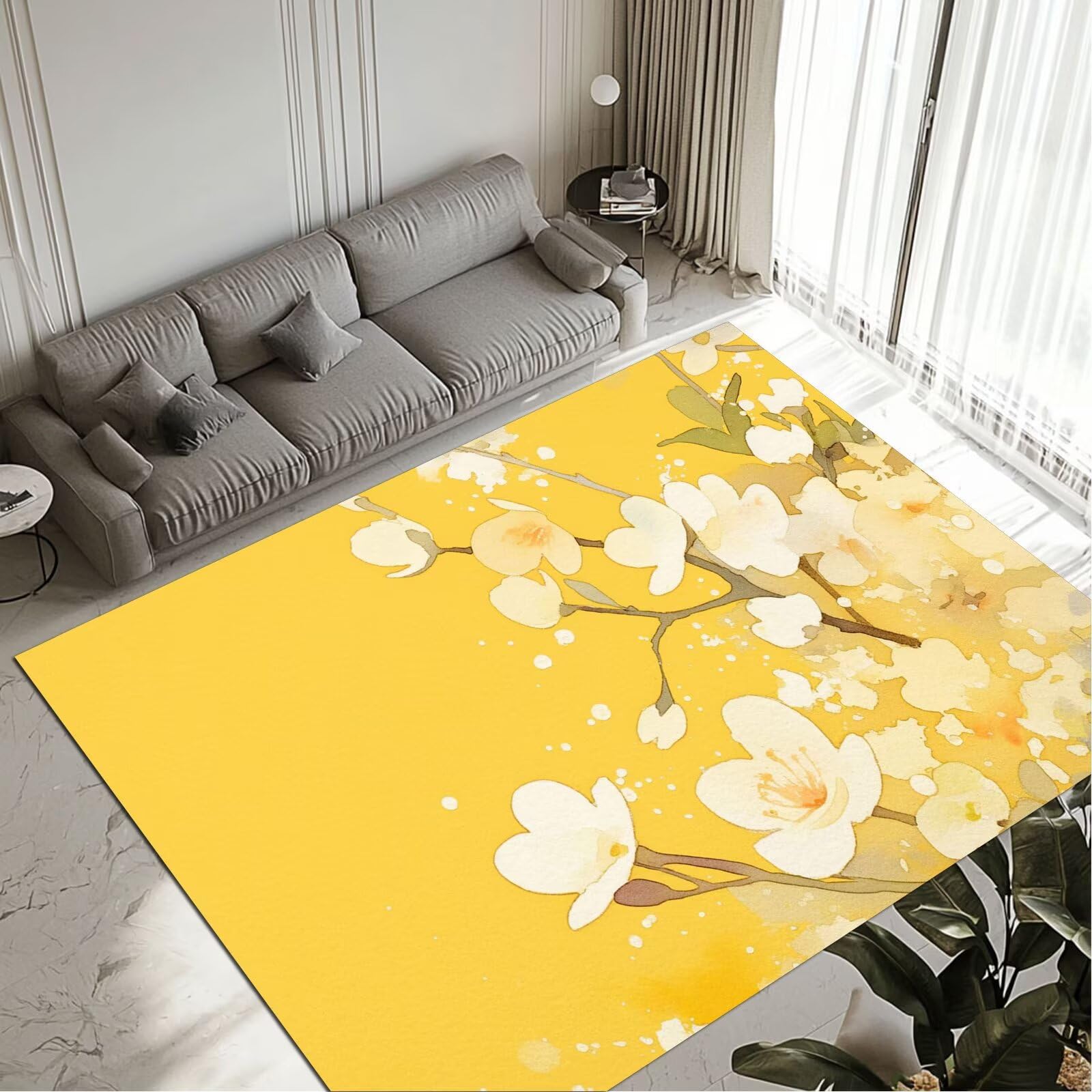 Tapis jaune 140x200cm anti-glisse et facile à laver pour couloir et entrée