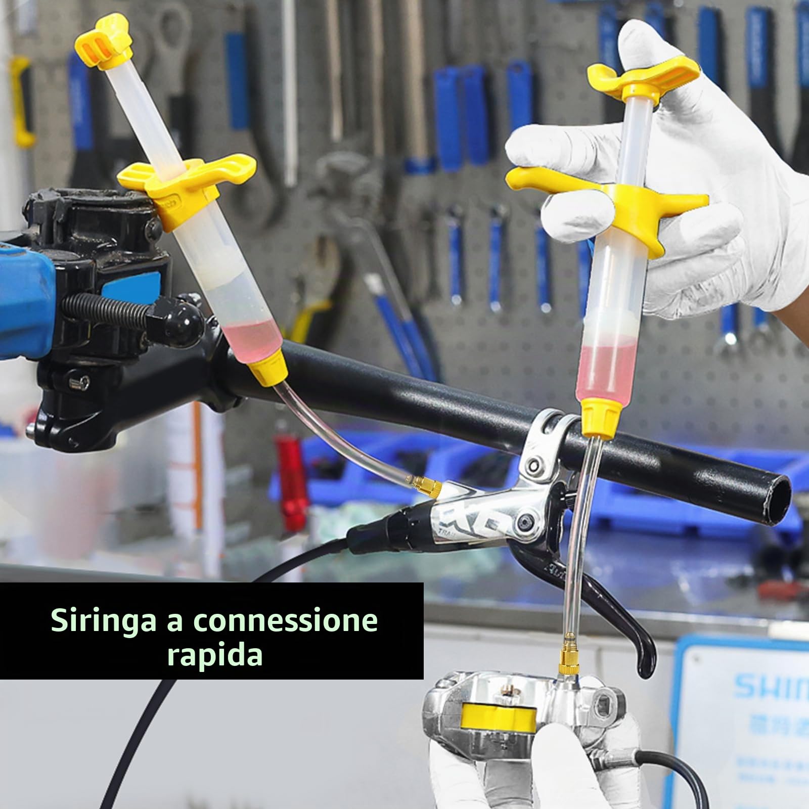 Kit spurgo Freni per Shimano, TEKTRO, MAGURA, Include connettore in Metallo Mountain Bike Freni a Disco Idraulici, Incluso 180ml Liquido frenante Minerale ad Alte Prestazioni da