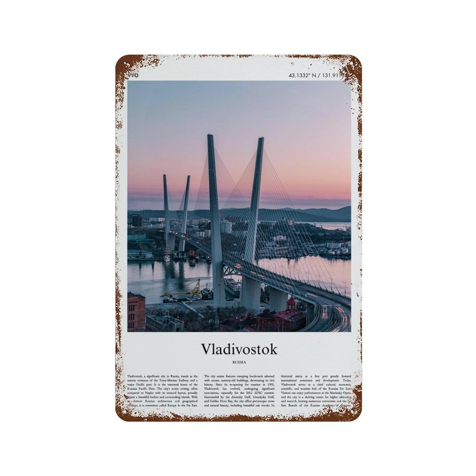 xiaoxiaoshen Vladivostok Russia City Scenery Wall Decor Art Metal Tin Poster Modern Home Decor Art Home Bar Shop Decorations Vintage Sign 30x20cm