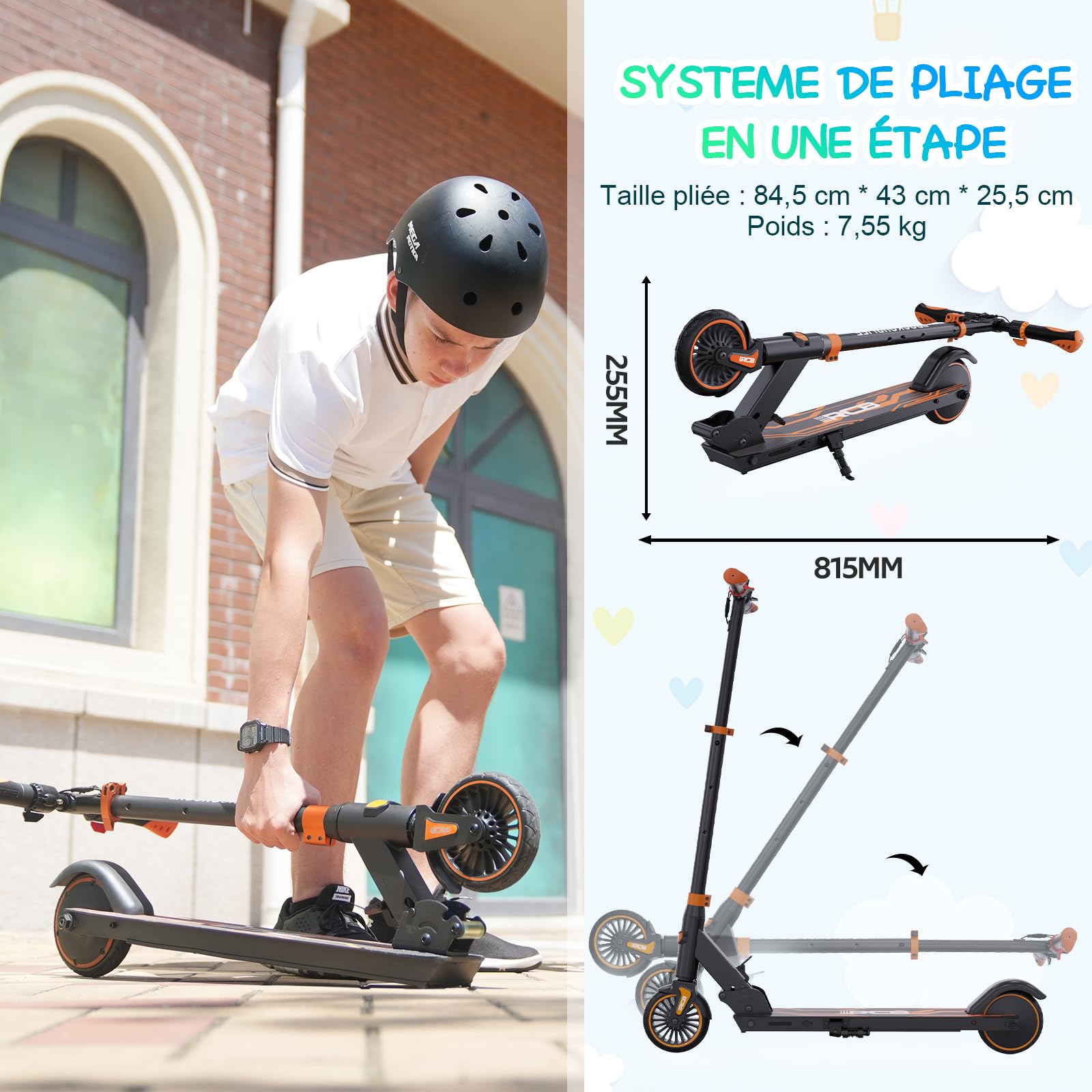 RCB TECH Trottinette Electrique Enfants (8-12-16 Ans) - Trottinette électrique Pliable pour Enfants - Autonomie Max 16 KM - Max 20 KM/H - Cadeau pour Enfant & Adolescents