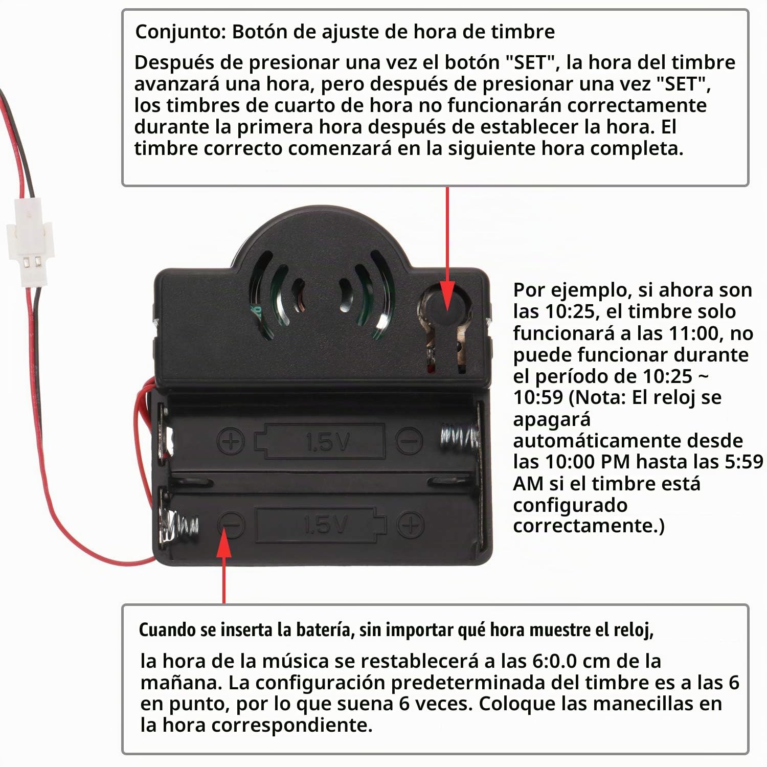 Reloj de Cuarzo con péndulo y Mecanismo de Movimiento de melodía con 3 Pares de manecillas