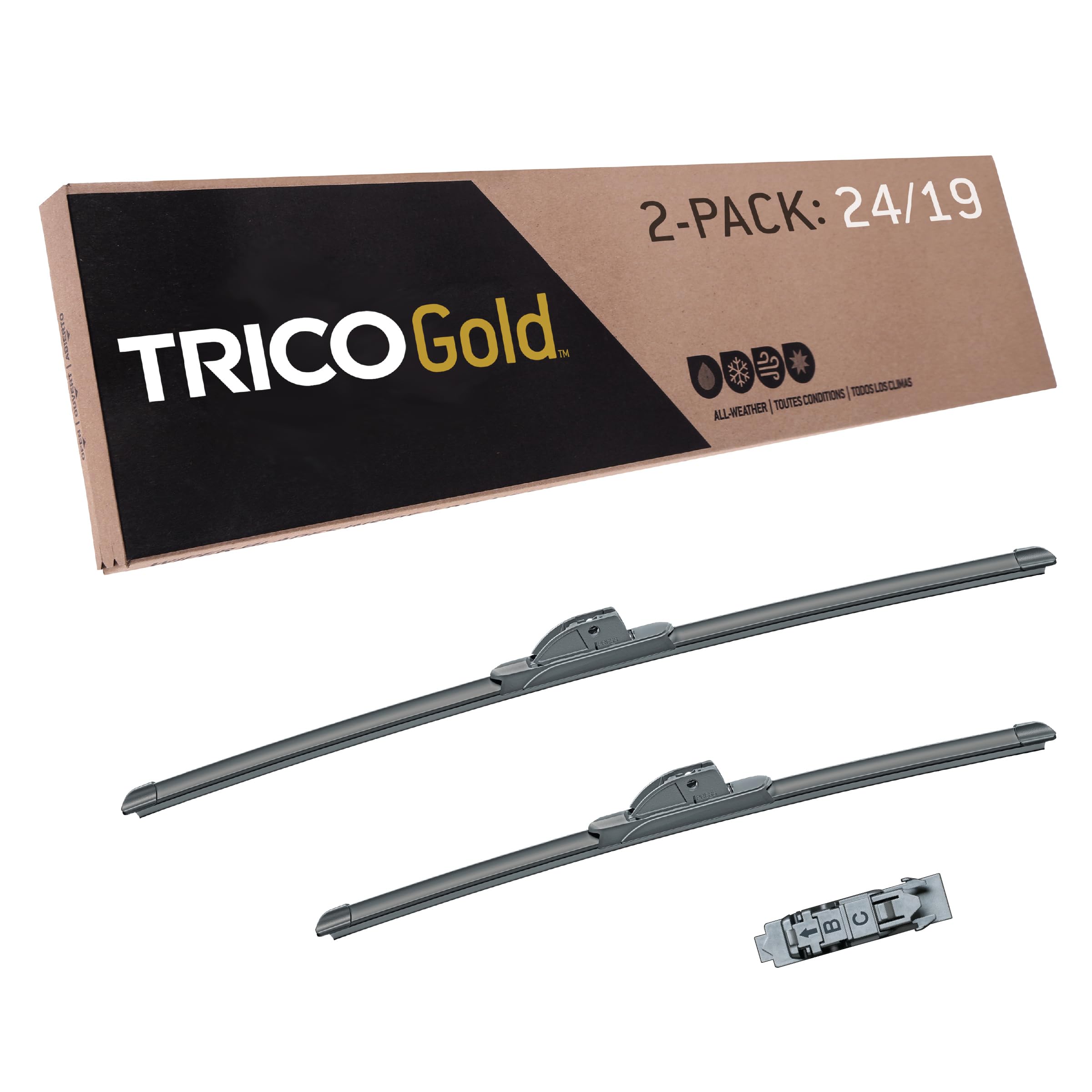 TRICO Gold™ (18-2419) 24 &amp; 19 Inch Pack of 2 Automotive Replacement Windshield Wiper Blades for My Car Super Premium All Weather Beam Blade for Select Vehicle Models