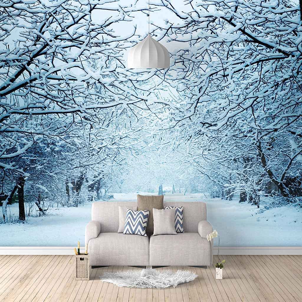 Papier peint photo scène de neige pour transformer votre salon en un refuge d'hiver cocooning