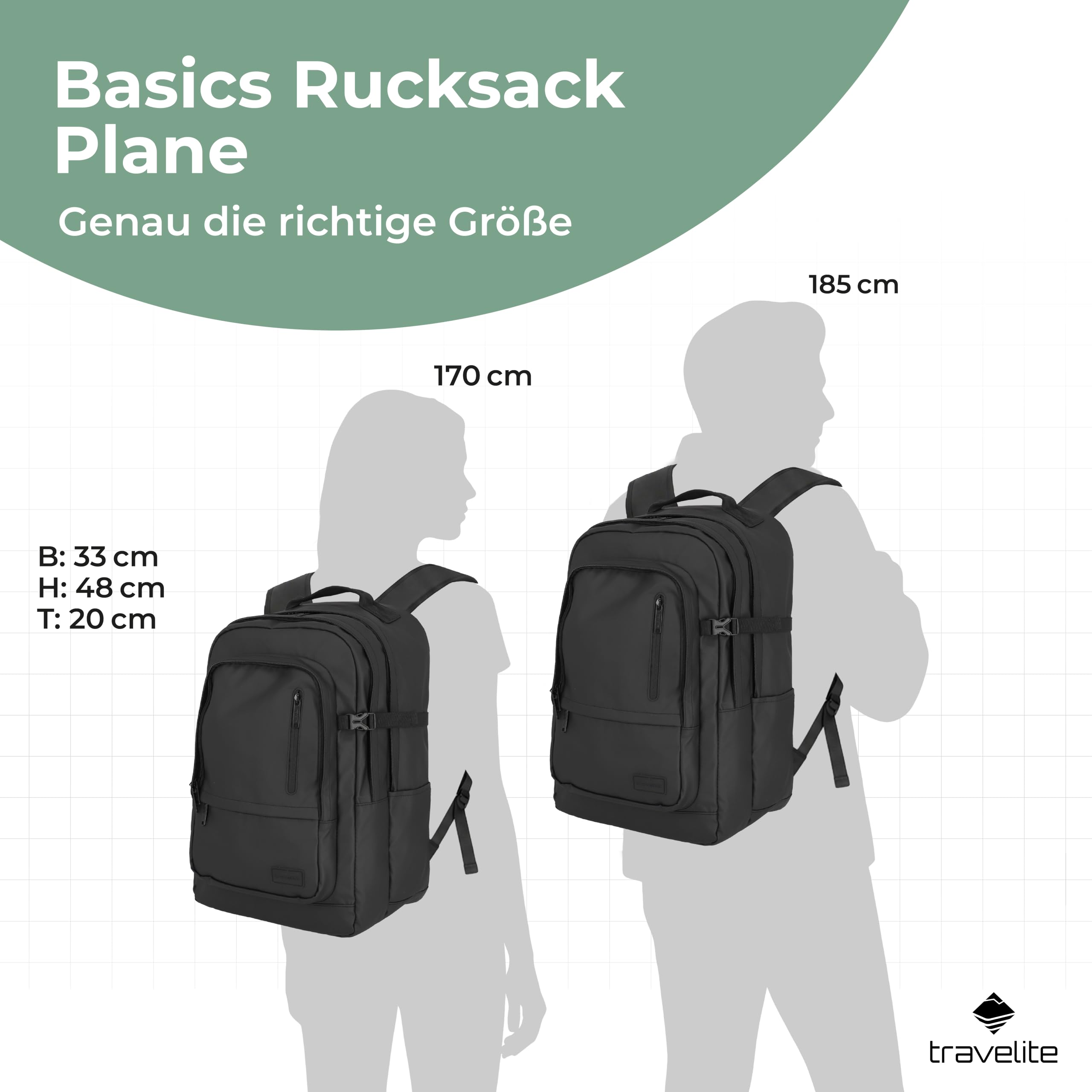 Travelite Rucksack aus wasserabweisendem Material, gepolstertes Laptop Fach 15,6 Zoll, BASICS Tagesrucksack mit Aufsteckfunktion, 48 cm, 28 Liter, 900 Gramm