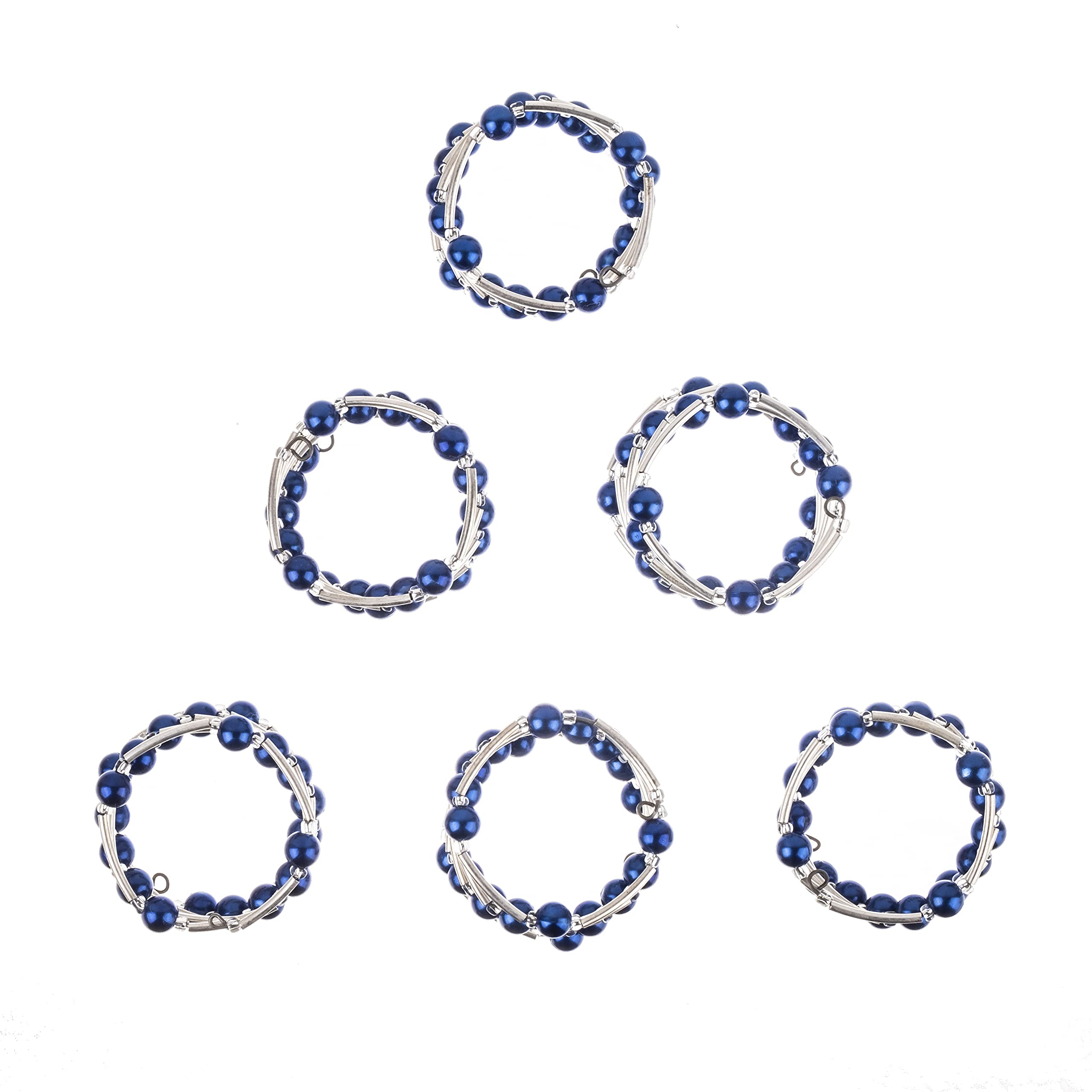 Penguin Home Set of 6 Handcrafted Bangle Style Beaded Napkin Rings/Napkin Buckles/Table Decor for Dinner Wedding Party/Thanksgiving, Christmas/Diameter 4.5 cm Height : 2.8 cm/Blue