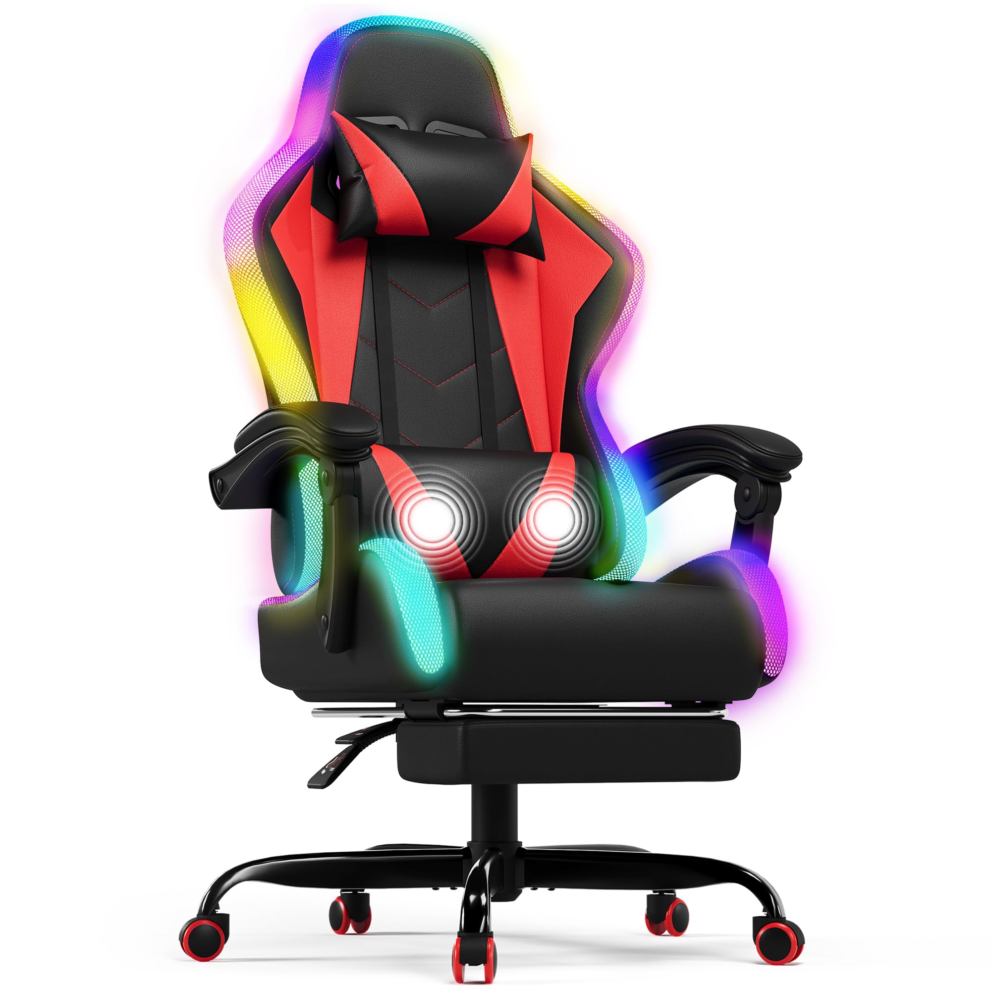 Devoko Gaming Chair, Ergonomic Computer Chair with Led Lights for Adult,Red