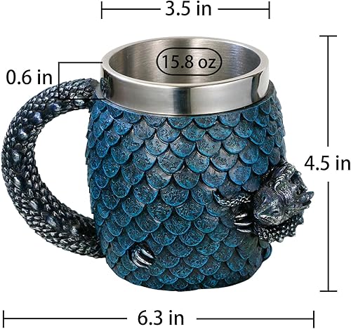Miniatura 5 de GOT Dragon Egg Coffee Mug - Medieval D&D Beer Stein Tankard 15.8OZ Stainless Drinking Mug for Dragon Lovers Collector - Novelty Gothic Dungeons and