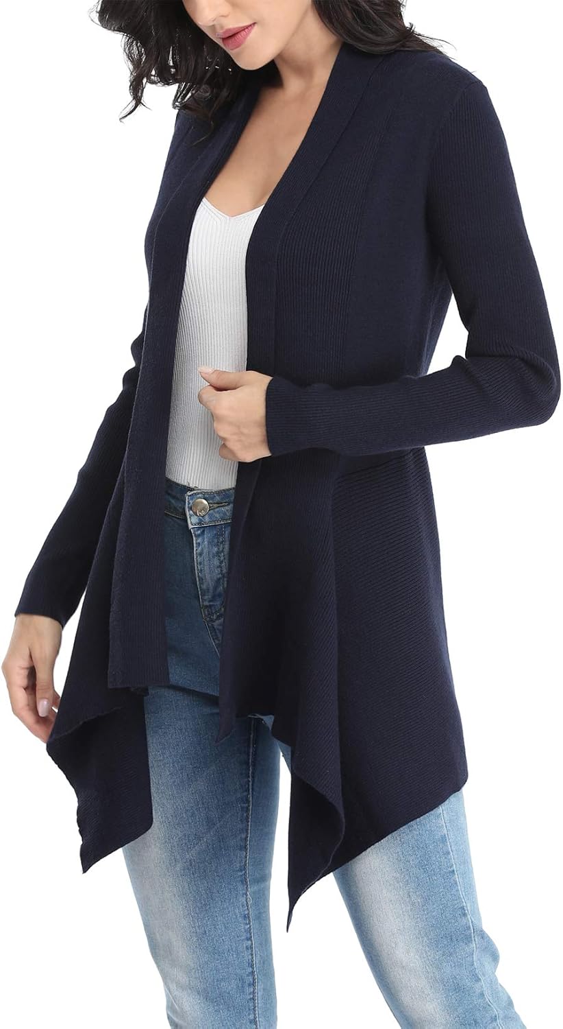 Dilgul Women Open Front Ribbed Drape Long Sleeve Cascading Cardigan Sweater - Image 3