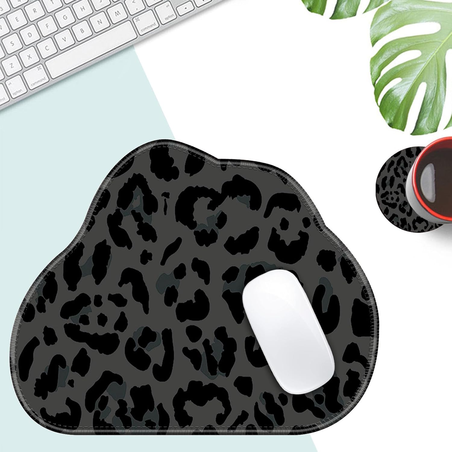 Bxgolkgd Mouse Pad,11.8x9.4 Inch Irregular Mouse Pad with Stitched Edges and Non-Slip Rubber Base,Durable and Comfortable Mouse Mat for Laptop,Office,Home,and Gaming,Black Leopard Print