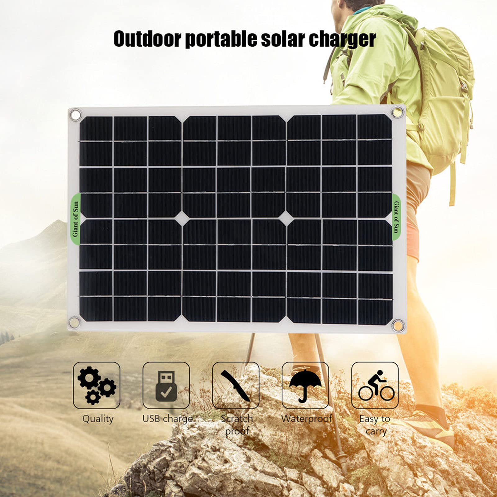 Pannello Solare Portatile, Modulo Fotovoltaico Monocristallino Ad Alta Efficienza da 20 W 18 V con 1 Interfaccia USB E 1 Porta di Ricarica di Tipo C, Facile da Usare