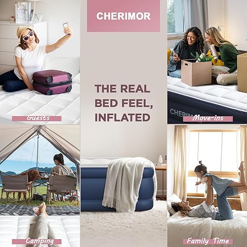 Miniatura 8 de Colchón de aire tamaño individual con bomba integrada y cubrecolchón acolchado de lujo (lavable y desmontable), comodidad elevada de 20 pulgadas,