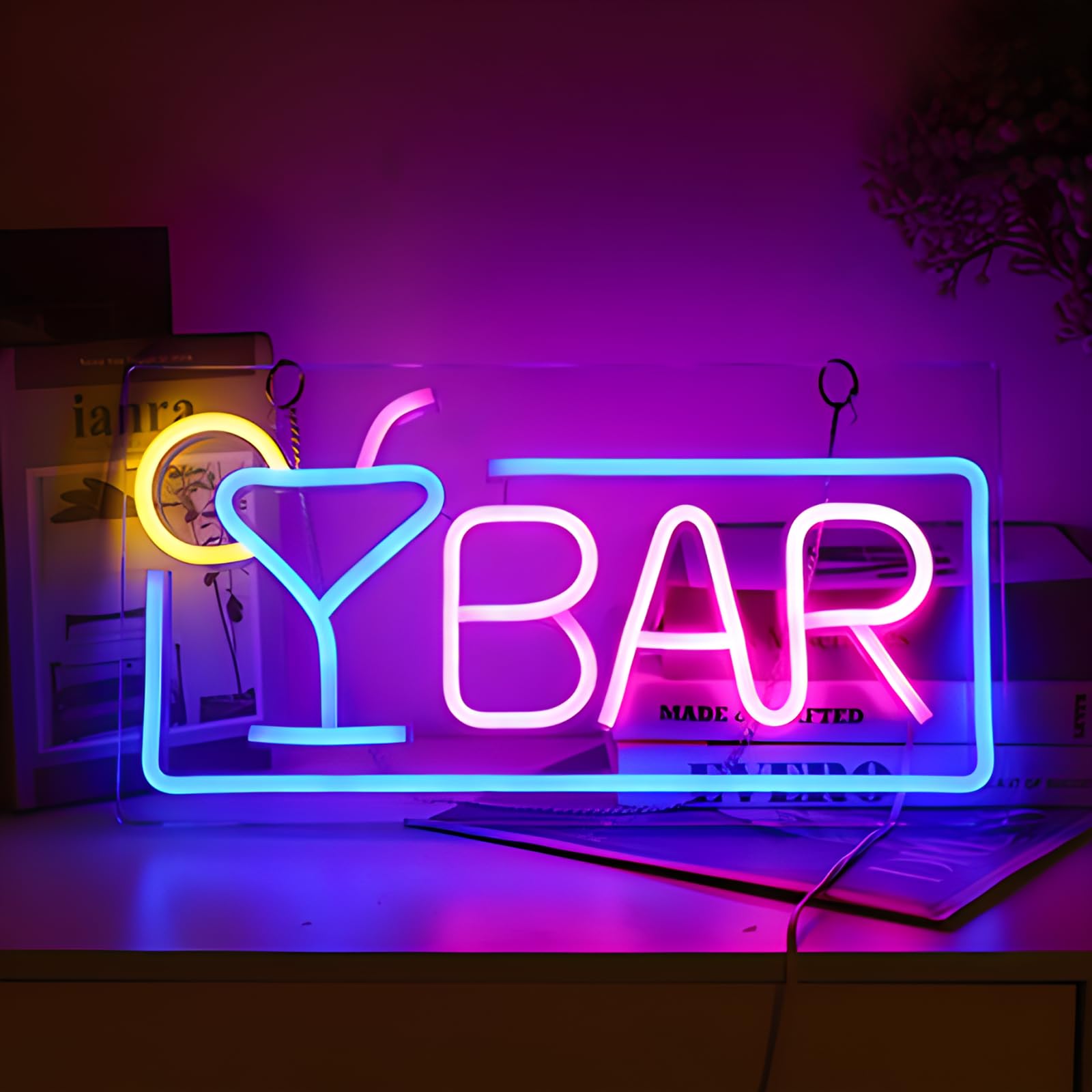 FOREENIU Neon Bar Signs,Premium Acrylic Bar Neon Signs for Wall Decor,USB Powered Bar Neon Lights with Switch & Metal Chain - Bar Signs for Home Bar, Bistro, Party, Club, Door-16.5 * 8.7 Inch