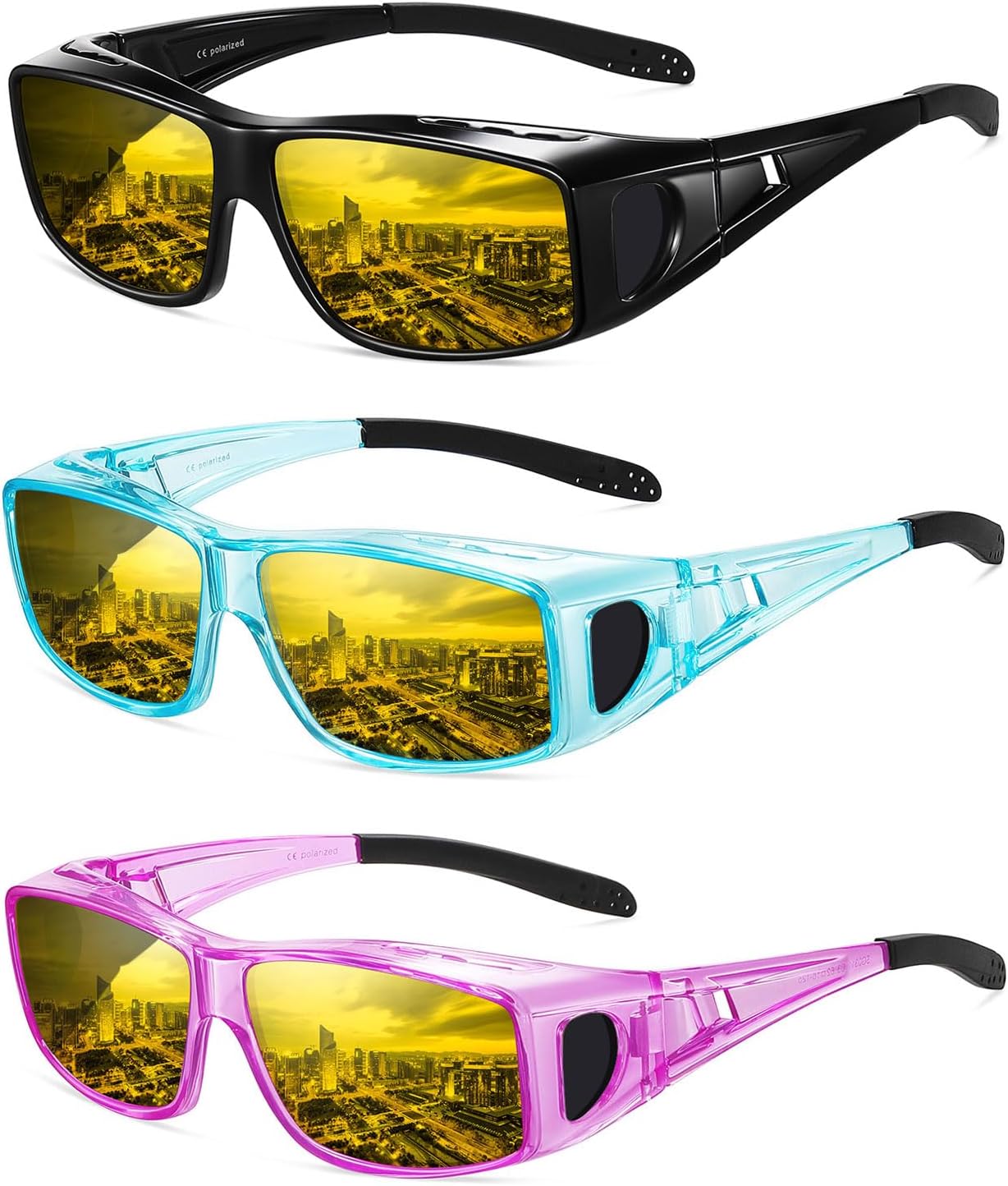 Wzerry Night Vision Glasses Polarized for Men Women (Nighttime Driving Glasses Over Glasses for Driving)