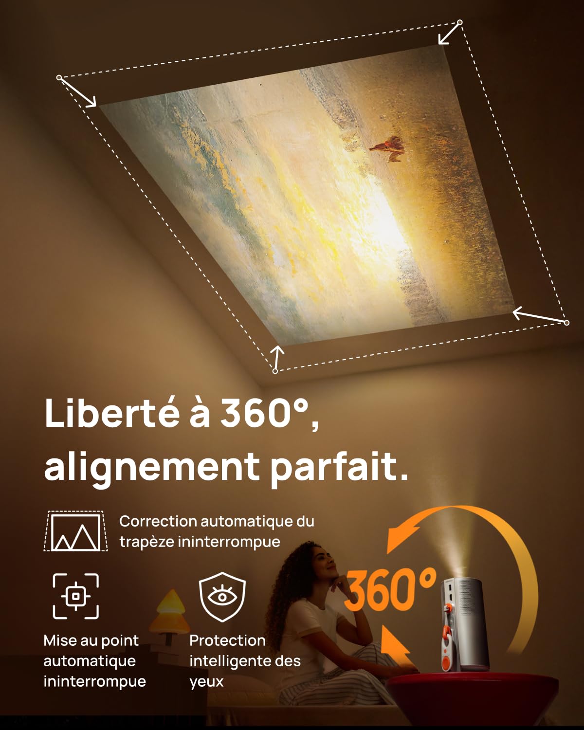XGIMI MoGo 4 Mini Vidéoprojecteur 1080P, Compatible avec Google TV avec Netflix sous Licence, Rotation à 360°, 2,5 Heures de Lecture, 450 ISO Lumens, 2 x 6 W Harman Kardon, Wi-FI, Bluetooth