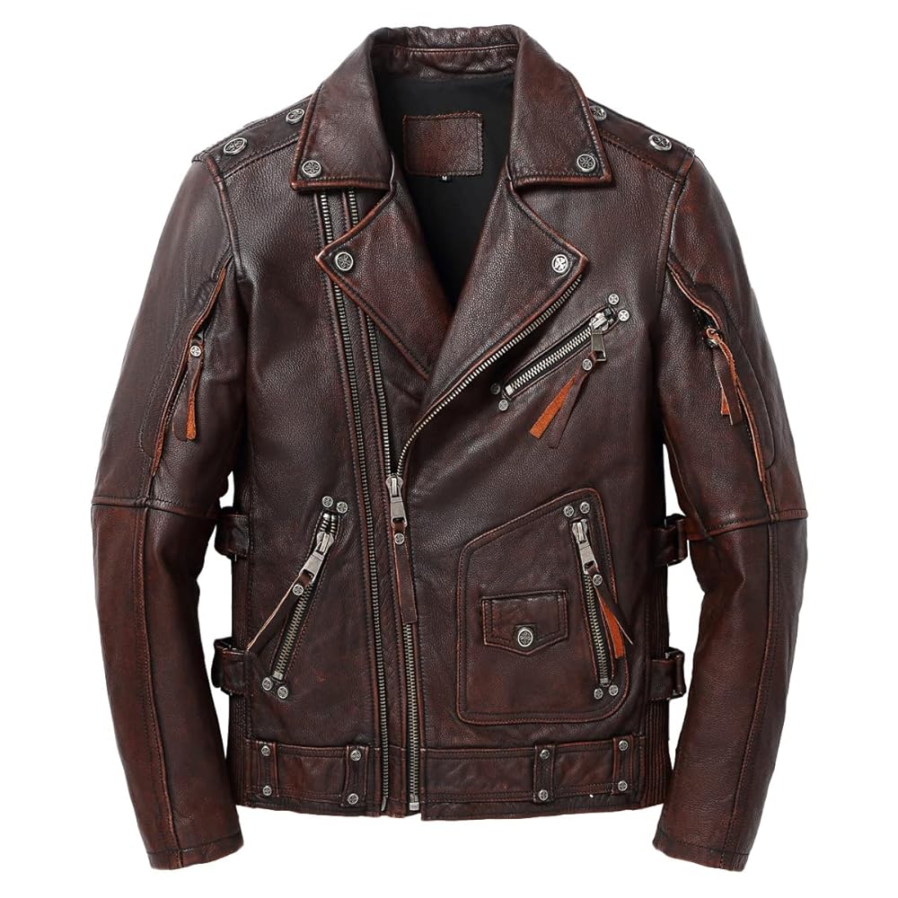 N*E様 本革 短丈 vintage real leather jacket a A&H Apparel: Motorcycle Genuine Leather Jacket - Hand-picked