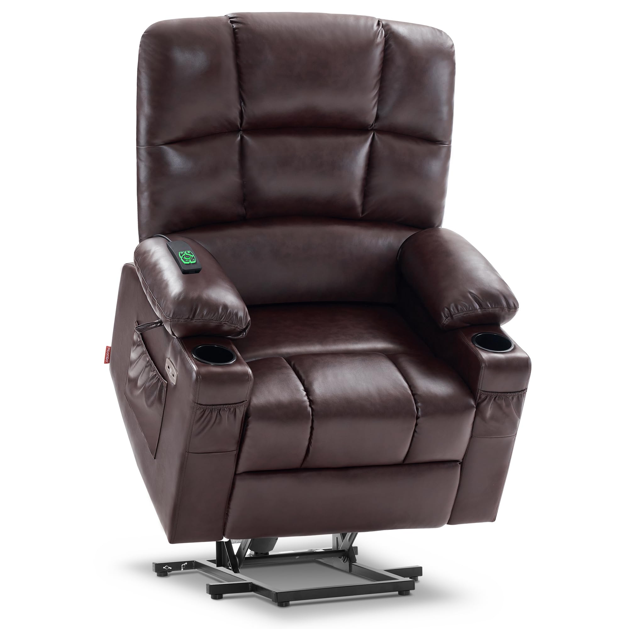 MCombo Medium Lay Flat Dual Motor Power Lift Recliner Chair Sofa with Massage and Heat for Elderly People, Infinite Position, Faux Leather 7679 (Dark Brown, Medium)(incomplete Box -A)
