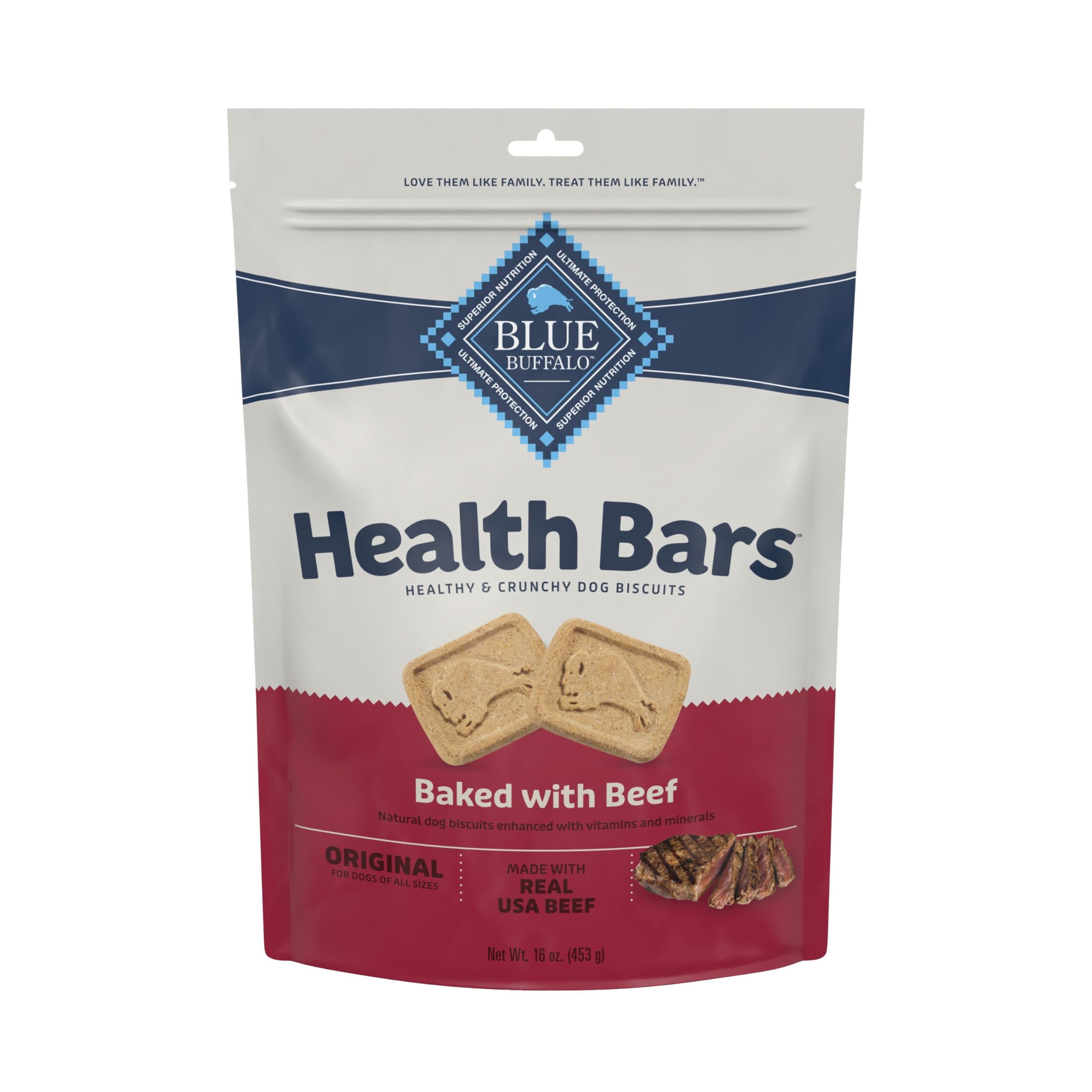 Blue Buffalo Health Bars Crunchy Dog Biscuits, Oven-Baked With Natural Ingredients, Beef, 16-oz Bag
