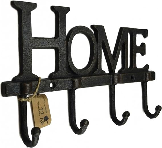 LuLu Decor, Cast Iron Home Shape Key Holder, Coat Hanger Decorative Wall Hook Antique cast Iron Vintage Style