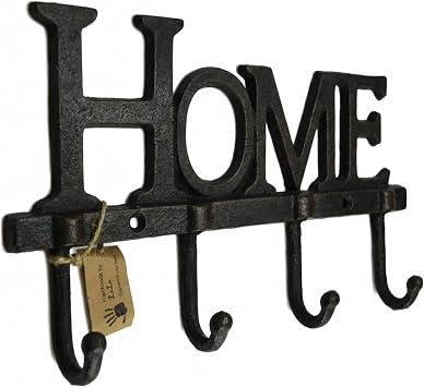 LuLu Decor, Cast Iron Home Shape Key Holder, Coat Hanger Decorative Wall Hook Antique cast Iron Vintage Style