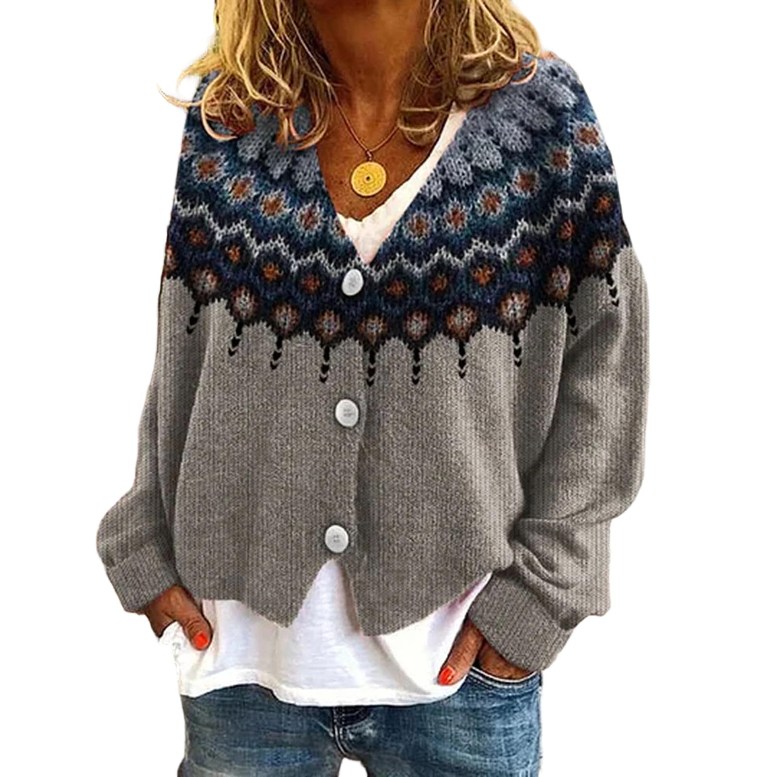 Womens Knit Cardigan Sweater Button Down V-Neck Long Sleeve Plaid Floral Fair Isle Christmas Cozy Cardigan 2025