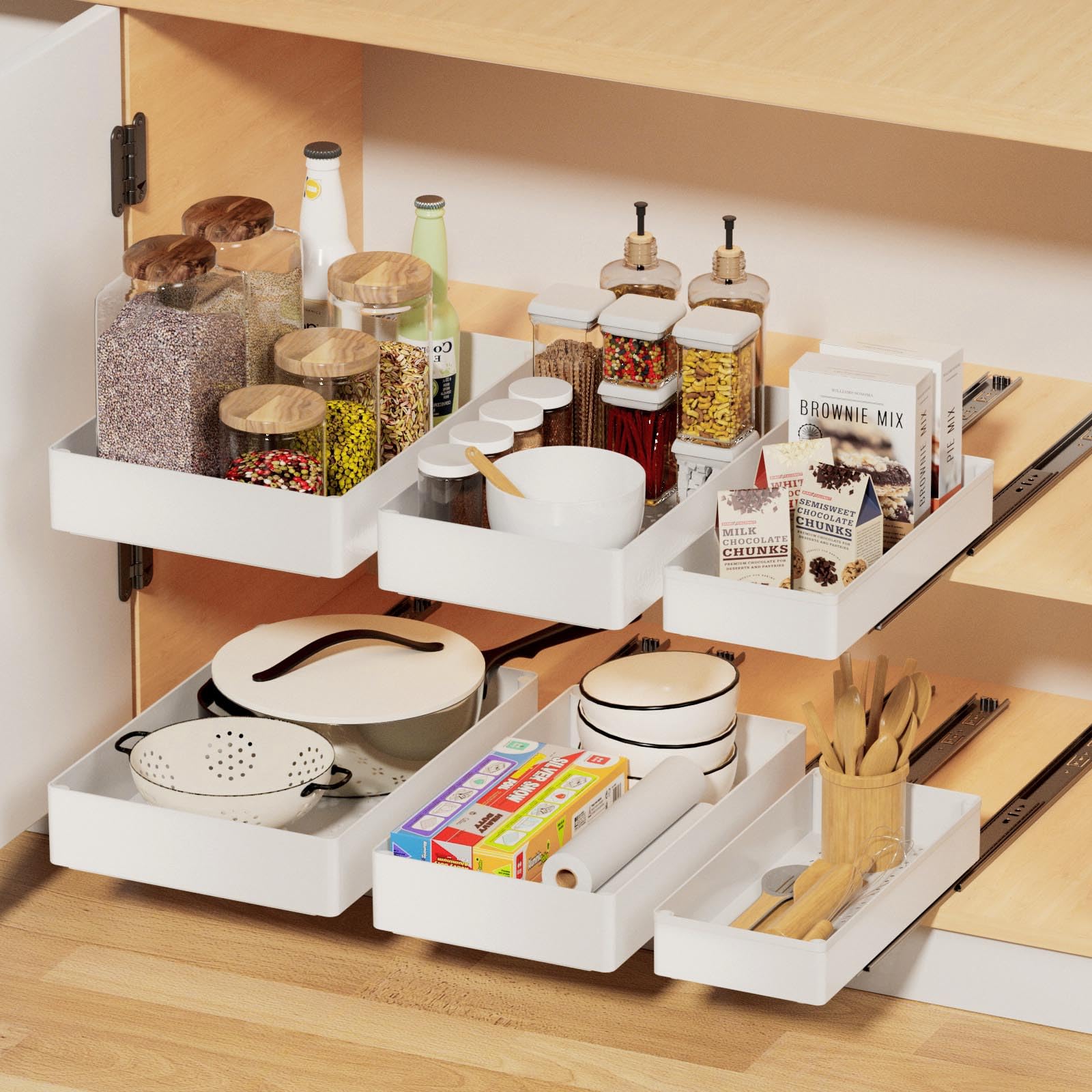 Creahaus 3 Pack Pull Out Drawers for Cabinets with Metal Slides — Easy to Install