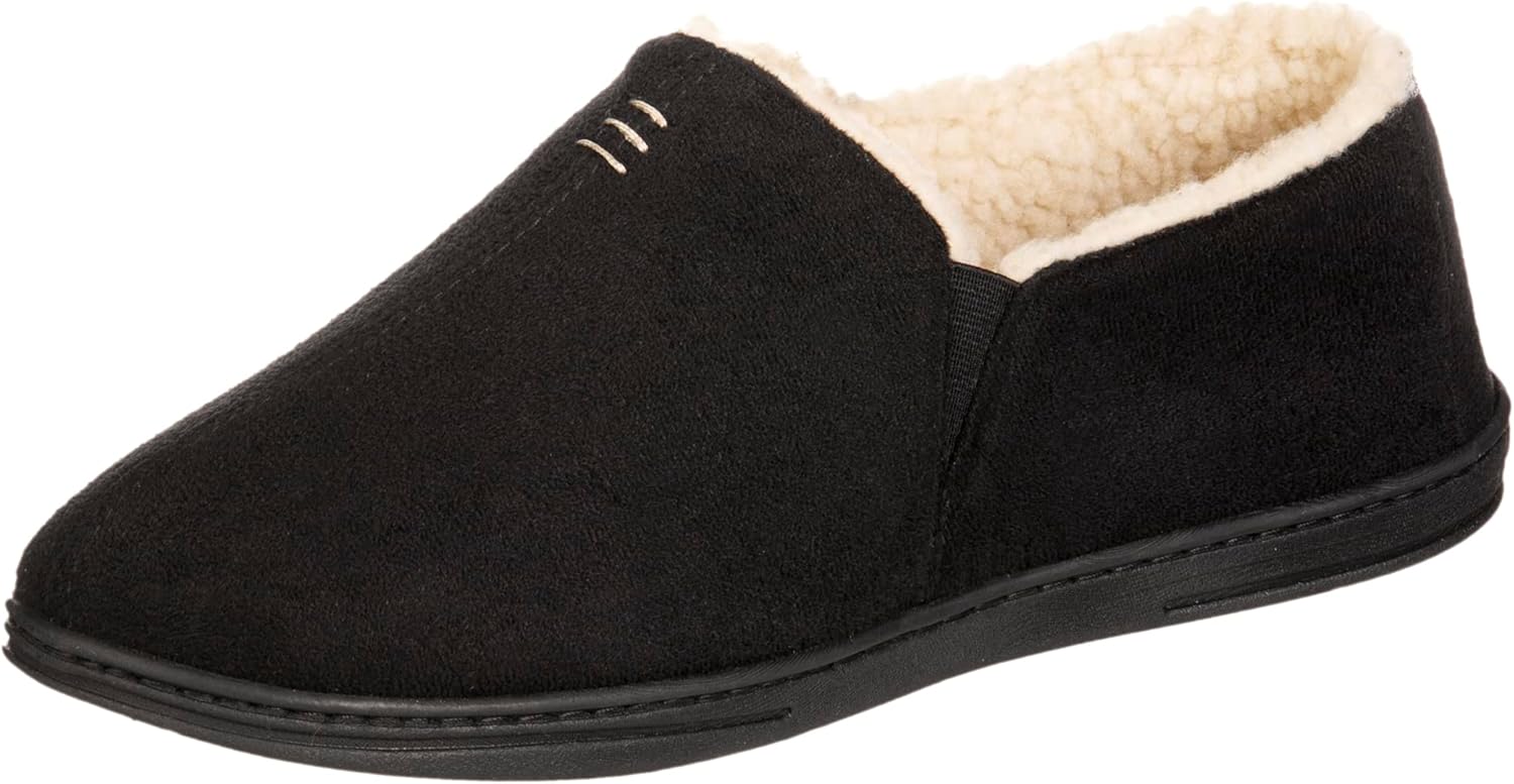isotoner Men's Recycled Microsuede Nigel ECO Slippers with Advanced Memory Foam and Berber Lining, Black, 13-14