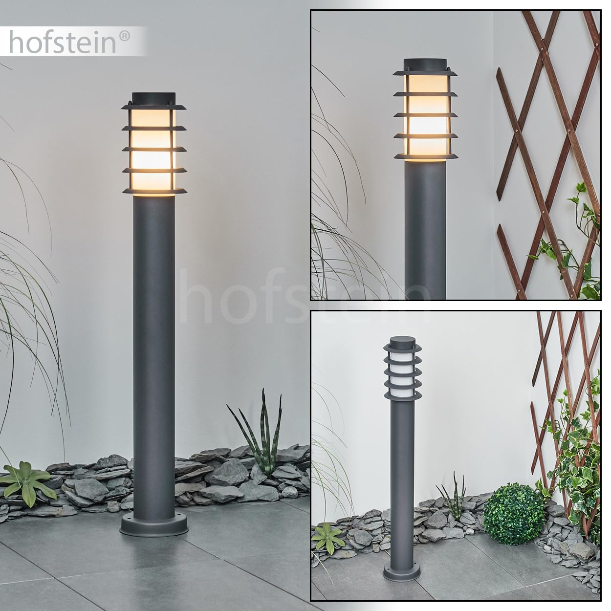 HOFSTEIN Lampa zewnętrzna Tunes, nowoczesna lampa cokołowa z metalu/tworzywa sztucznego w kolorze antracytowym/białym, lampa ścieżkowa 80 cm, lampa ogrodowa, E27, oświetlenie ogrodowe IP44, bez
