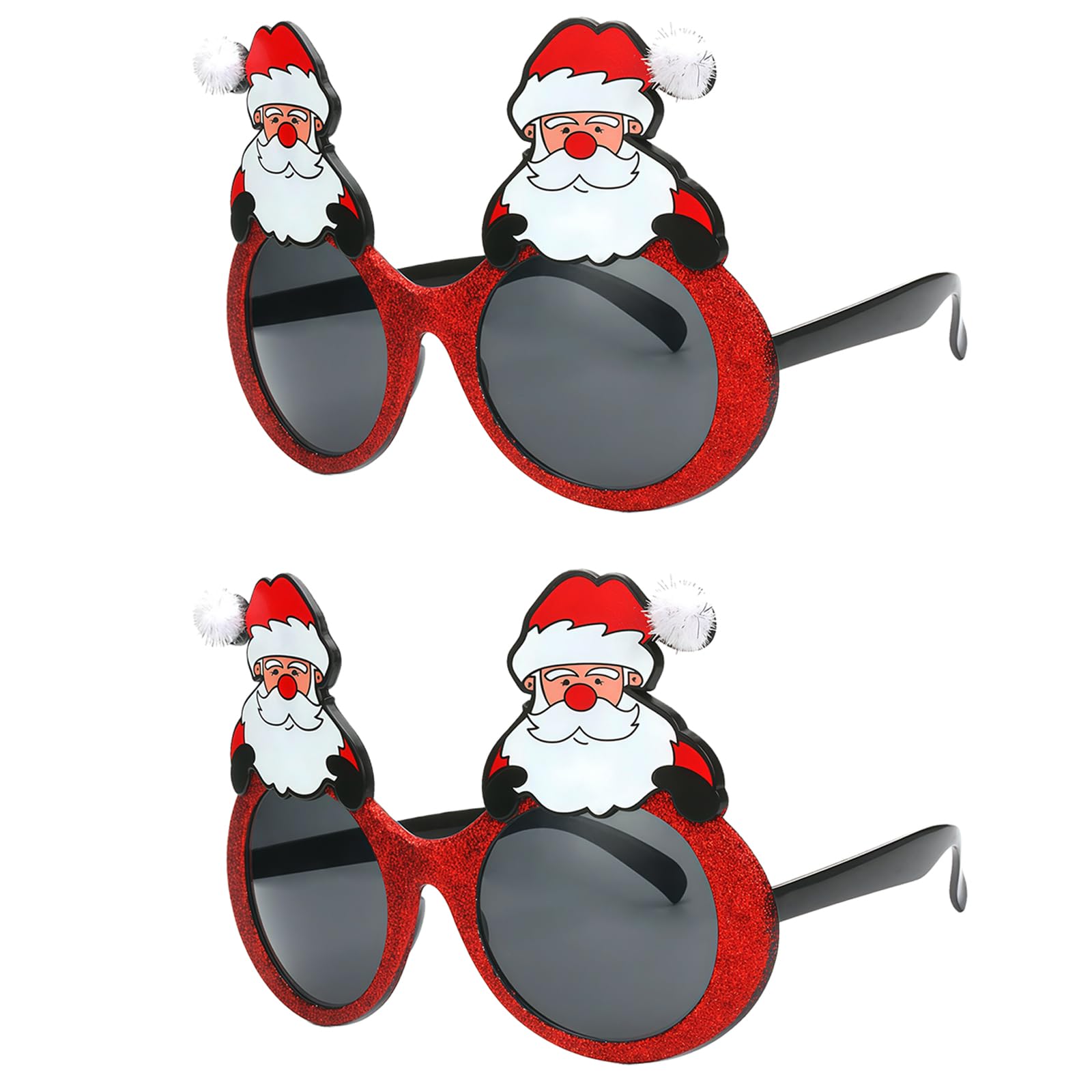 HIXNUG 2 PCS Christmas Santa Funny Sunglasses Glitter Party Glasses Frames Novelty Xmas Glasses Party Eyeglasses Fancy Dress Costume Eyewear for Halloween Christmas Party Gift