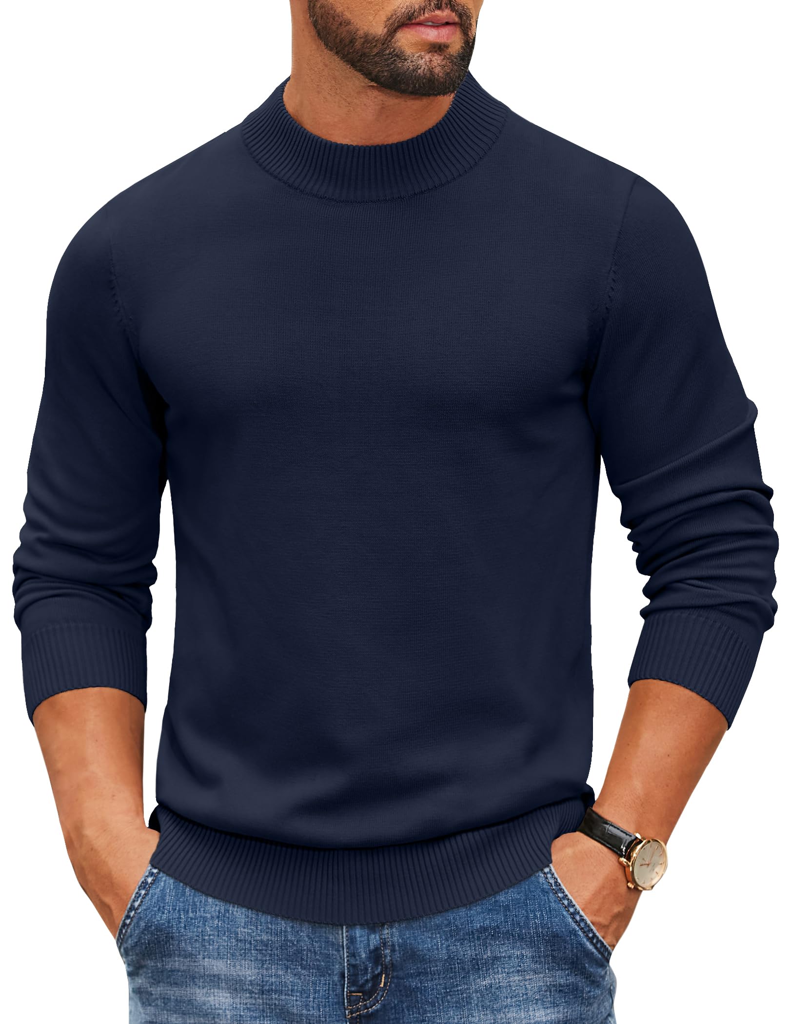 COOFANDY Herren Pullover Rundhals Strickpullover Rollkragenpullover Rollkragenshirt Langarm Gestrickt Mock Turtleneck Sweater