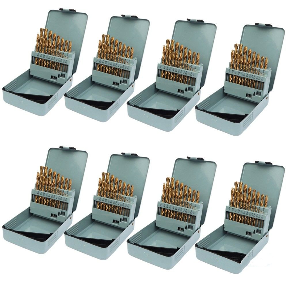 (8 Sets) 21PCS/Set HSS Titanium Multi-Bits Twist Metal Drill Bits 1/16"-3/8"